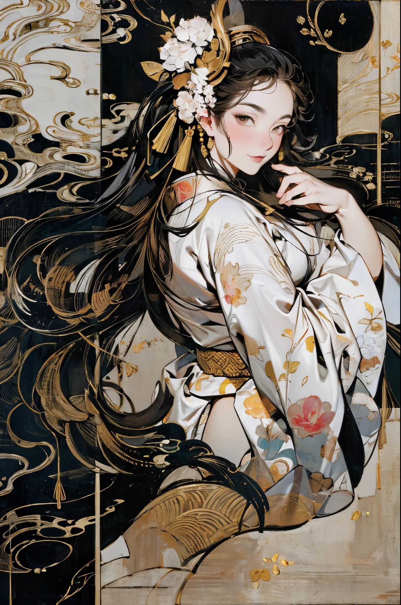 Umalinda warrior sexy, pretty face, Delicious Company, Alluring figure, Wearing a sexy open kimono. The artwork is created in a medium reminiscent of Japanese ink paintings....., 具有大胆的笔触和Monochromatic color palette. artist&#39;Masterful technique reveals the intensity and power of the image&#39;sense of presence，with the highest quality, Perfectly capture every detail with ultra-high resolution. Textures and intricate patterns on kimonos are rendered with extreme precision. Lighting is carefully designed，Enhance drama, Features deep shadows and subtle highlights. General, The artwork exudes elegance and power, Combining traditional Japanese aesthetics with a modern feel. Monochromatic color palette, Combine details, Create captivating and immersive experiences for your audience.