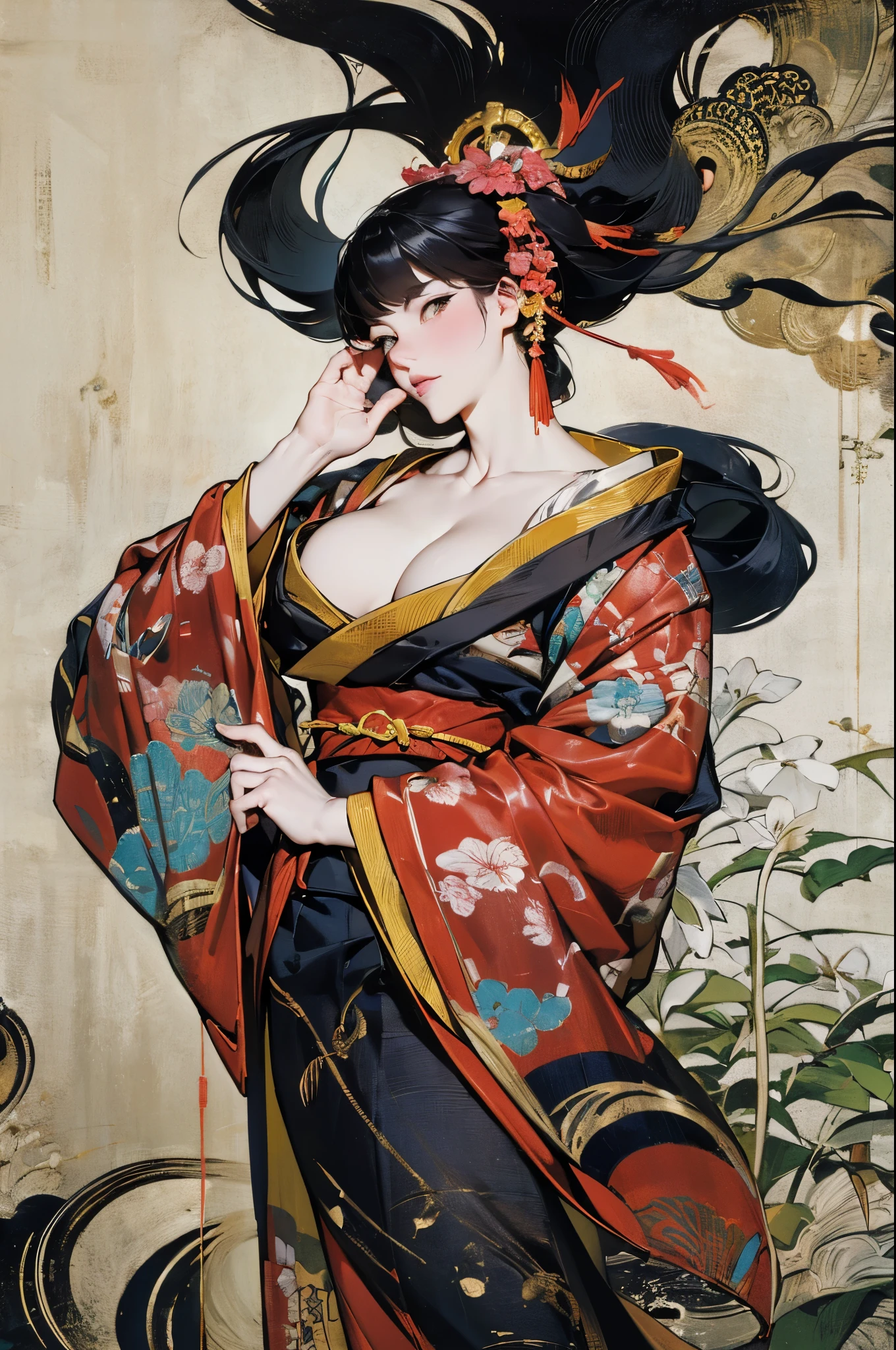 Umalinda warrior sexy, pretty face, Delicious Company, Alluring figure, Wearing a sexy open kimono. The artwork is created in a medium reminiscent of Japanese ink paintings....., 具有大胆的笔触和Monochromatic color palette. artist'Masterful technique reveals the intensity and power of the image'sense of presence,with the highest quality, Perfectly capture every detail with ultra-high resolution. Textures and intricate patterns on kimonos are rendered with extreme precision. Lighting is carefully designed,Enhance drama, Features deep shadows and subtle highlights. General, The artwork exudes elegance and power, Combining traditional Japanese aesthetics with a modern feel. Monochromatic color palette, Combine details, Create captivating and immersive experiences for your audience.