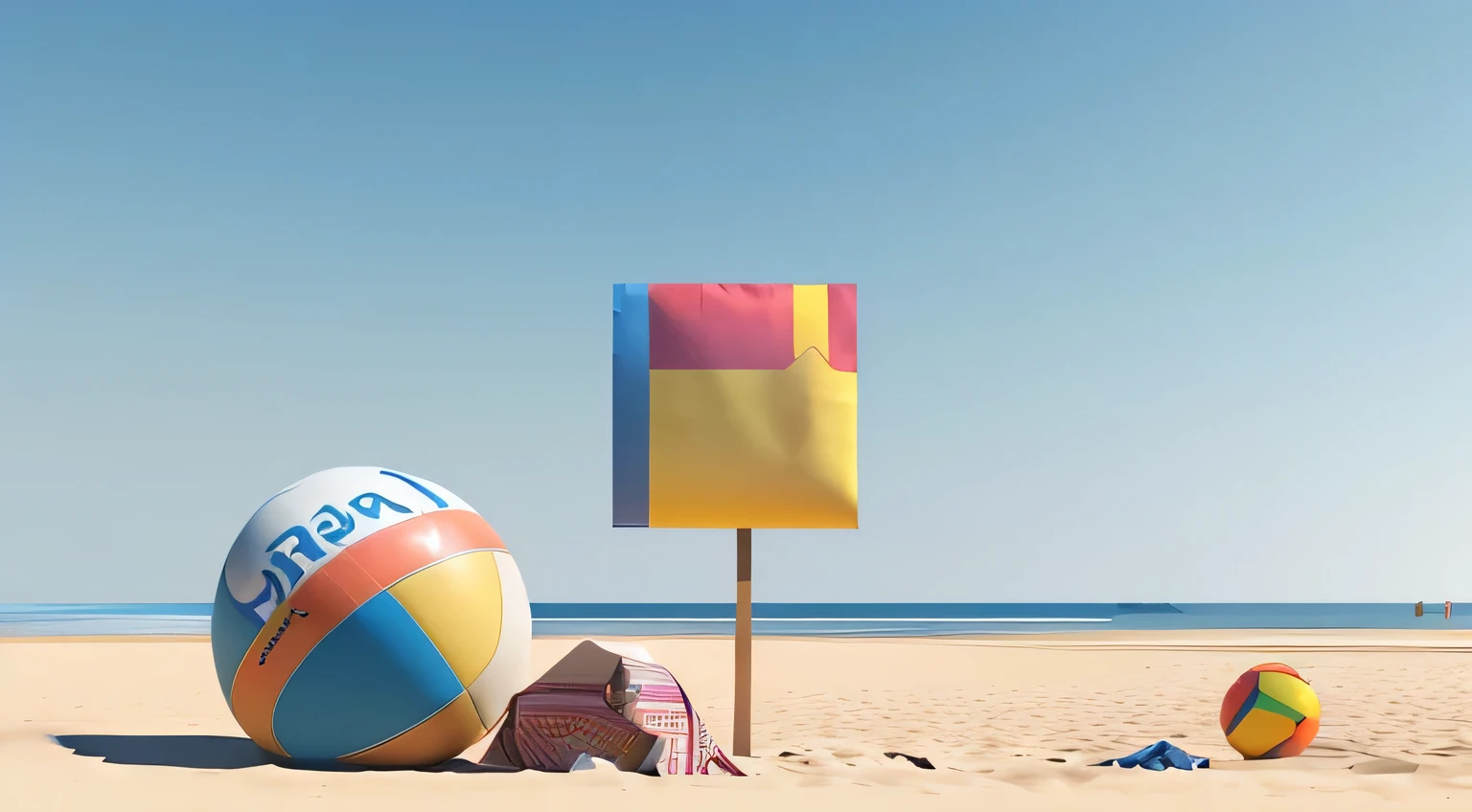 summer, beach, Palm tree, beach Ball, tube, + Pixar, advertise , simple,the smallest, Octane number, Unreal Engine 5, 3d,illustration,8k