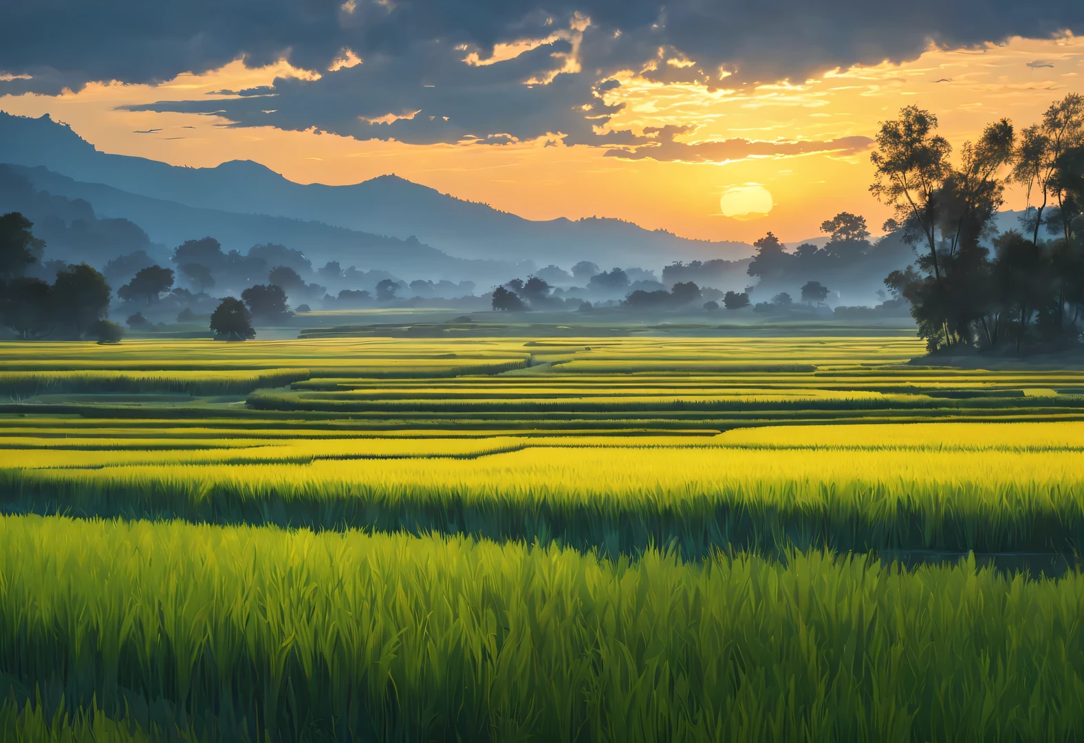 best quality, 4k, 8k, high level, masterpiece: 1.2, Super detailed, actual: 1.37,
(Endless rice fields), Sky, dreamy atmosphere, bright color palette, Vibrant shades, Impressionist brushstrokes, Subtle lighting effects, Silhouette of a little girl in the distance, sunset on the horizon, Peaceful and tranquil atmosphere, the harmony between nature and Sky, textured brushstrokes, Abundant and vibrant crops, dusk atmosphere, Peaceful idyllic scenery, and shining stars lighting up the night sky, Calm and serene atmosphere, Peaceful and picturesque setting, Inspired by the style and techniques of Van Gogh, Sublime and atmospheric depiction, ethereal beauty, and fascinating celestial phenomena,