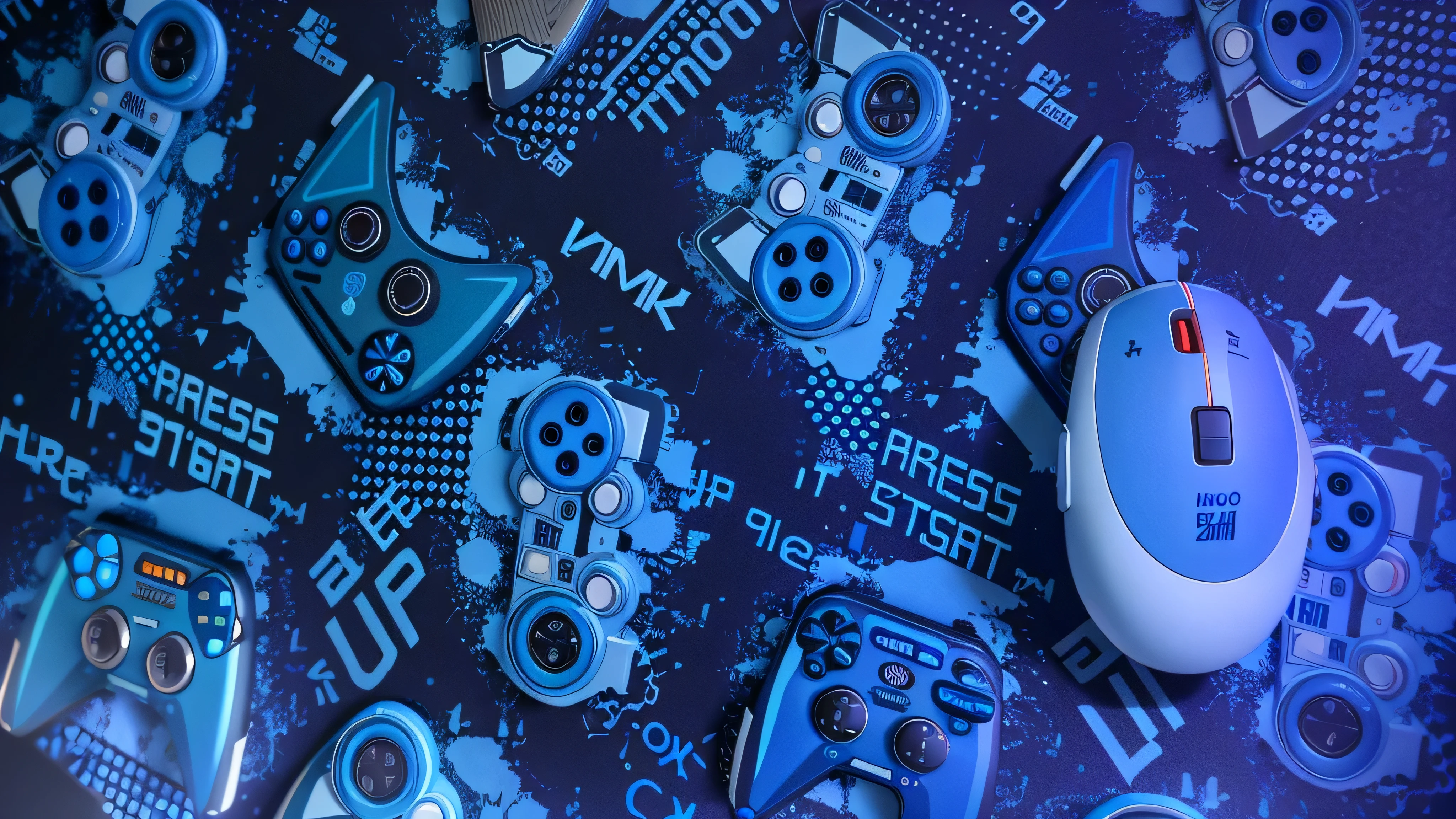 there is a mouse on a blue and black background with blue owls, video textura do jogo, tema de jogador, estilo de videogame, player aesthetic, controle de videogame, inspirado em videogame, estilo videogame, plataforma de controle, controladores, textura do jogo, fundo de videogame, 4k (azul)!!, game overlay, seamless textura do jogo, consoles de videogame, no estilo de jogo 8k, next generation