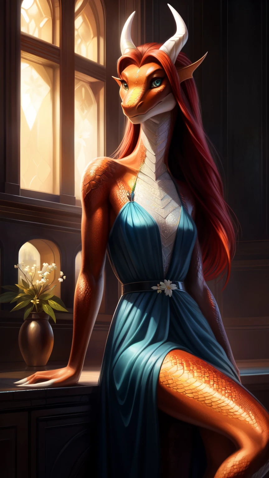 uploaded to e621, by Pixelsketcher, from Bayard Wu, Thomas Benjamin Kennington , from Einhelm, One second, ((Full Length, Master plan)),(detailed lighting of Bonifasco), (Detailed scales), (Detailed skin), ((long, graceful white tail)), (flowing red curly hair)), ((detailed information)), [Ambient light],  [explicit content], [Sharp Focus], (questionable content), (shaded), ((masterpiece), hiss, flowing long hair, Chest of medium scales, Fluffy multi-colored the Dragon, Dragon Face, furry fantasy art, furry art, high resolution commission, second art, art,Sakimichan is beautiful, masterpiece, Best quality, detailed depiction, bright colors, Detailed face, perfect lighting, Perfect shadows, Perfect eyes, focus on the girl, the Dragon eyes, flawless face, (( graceful white tail)) the Dragon, bright skin, dragon girl, can be solved, Scaly Women, ((White skin, snow-white scales)), Dragon's nose, Large long muzzle, Multi-colored scales, look at the viewer, half-closed eyes, One, (masterpiece), (Best quality), (illustration), long red curly hair, Detailed scales, Balanced coloring, Global illumination, ray tracing, good lighting, scales, second, Showing breasts, split, I&#39;m looking at the viewer, Seductive look, nsfv, elegant seducing pose, (The highest level of medieval interior), ((slim and very built, elegant clothes, long slender legs, Long neck)), oil painting, style by italian artist Pino Daeni, Beautiful girl, the wind blows her hair, rose petals, like snowfall, full height, short chiton above mid-thigh, thin waist,  big eyes, very long eyelashes, golden jewelery, diamond earrings, Gold bracelets, long beautiful legs, , Ultra high quality model, чистое Detailed face, Exquisite clothing, white stockings, Transparent nightgown