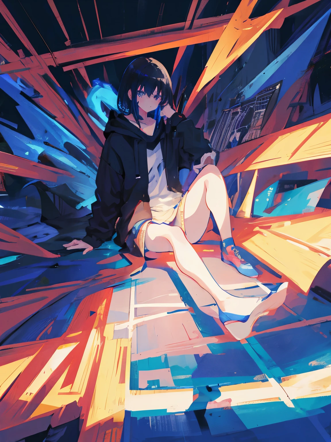 demon , alone, blue skin, Romanian ethnicity, full color, full of details, portrait photo, black hair, blue eyes, shadows, lights, lands, 8k, HDR, anime style, full reality, full body photo, hot , very hot, anime