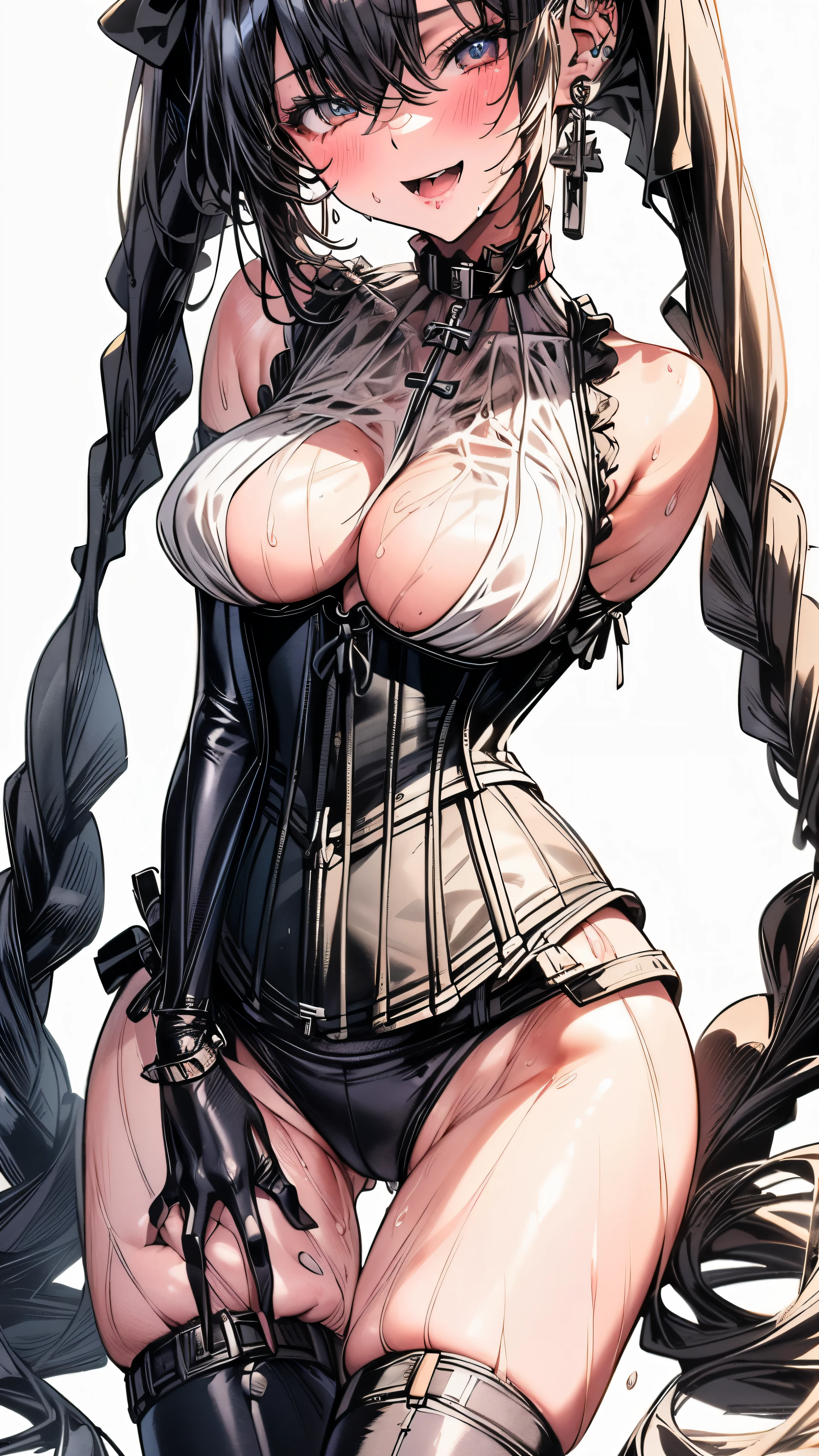 (((masterpiece)))、((highest quality))、(Super detailed)、(CG illustration)、(so beautiful ))、cinematic light、(((1 Mechanical Girl)))、 SF、Apocalypse、erotic grotesque、(beautiful and luxurious:1.2)、(1 girl:1.3)、facing the front, (double breasted,under bust:1.2), gap between buttons,(((corset belt))),(((high waist mile((wet with sweat))
