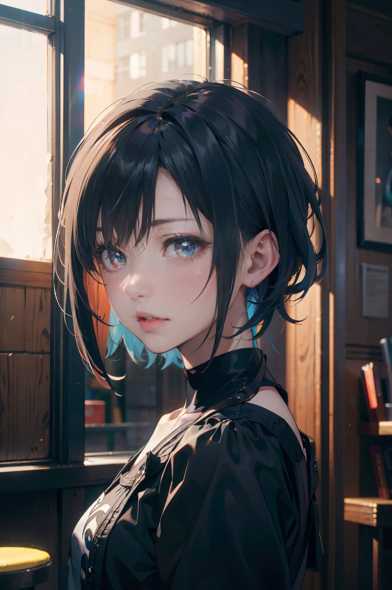 ((Highest quality)), ((masterpiece)), (detailed), Perfect Face, Black short hair, One person, Beautiful light, Black Suit,Wide-angle lens,Making a drink ,Background Green Fill