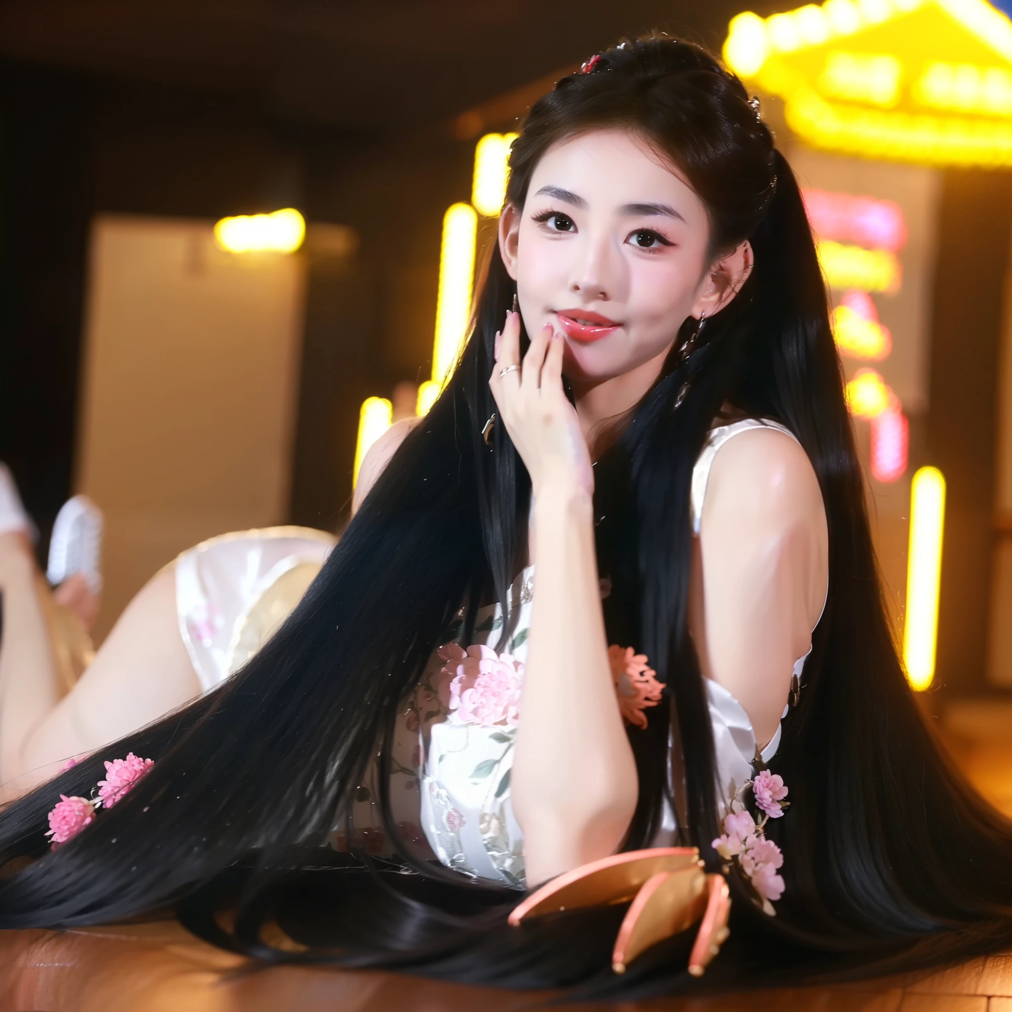 (best image quality、highest quality、highest resolution、Super realisticな写真撮影、full body photo、masterpiece、)1 girl、Amazingly long black hair is super beautiful、hair length approx.5meter、white underwear or naked、Hide your whole body with straight black hair、very beautiful face、Beautiful well-groomed black hair、very large amount of hair、Long black hair that emphasizes the sexiness of a woman、slim body shape、shiny beautiful hair、bright lighting、professional lighting、World long hair contest winner、full body real photo、head to toe photo、約4meter離れたところから撮影、Super realistic、both hands、2 feet、five fingers、longest black hair in the world、My hair is heavy and I'm tired、hair longer than rapunzel、very large amount of hair、She has very long black hair that covers her entire body.、Hair that is shampooed every day is very beautiful、The scent of sexy hair like roses、i have very long black hair、my charm is、i have very long black hair、Long black hair is a symbol of beauty、My pride is very long black hair、This long hair length and volume is admired all over the world、Very long black hair spread out in a fan shape、backwards、sleep on your stomach、Smooth black hair flowing from shoulders to floor、I always walk with my long black hair dragging、unravel long hair、