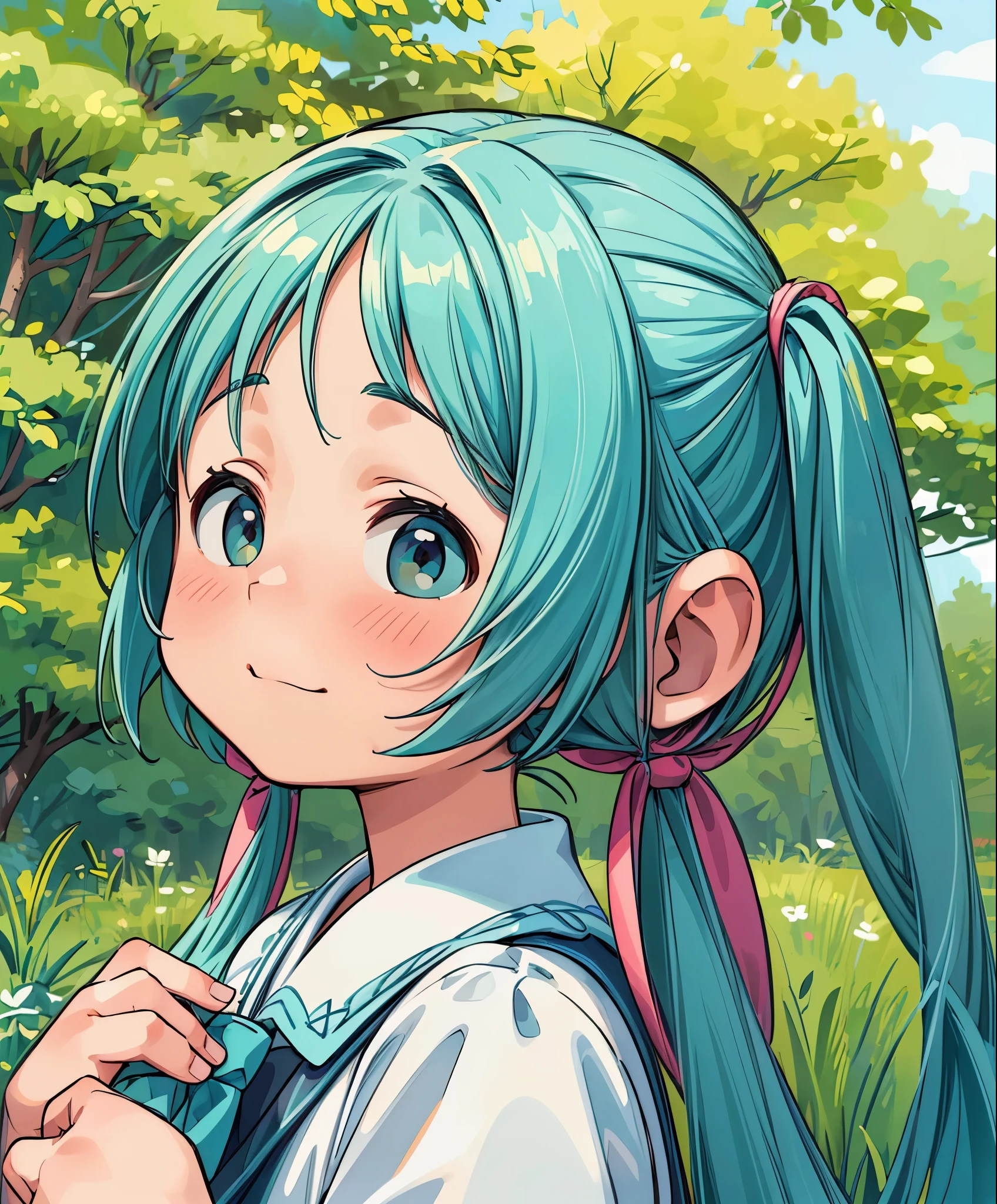 (masterpiece、最high quality、最high quality、official art、beautiful beautiful:1.2)、(1 girl:1.3)Hatsune Miku、twin tails,, Haplogroup D1a1a1, high quality, masterpiece, portrait, 1 girl, 11 years old, Hmong