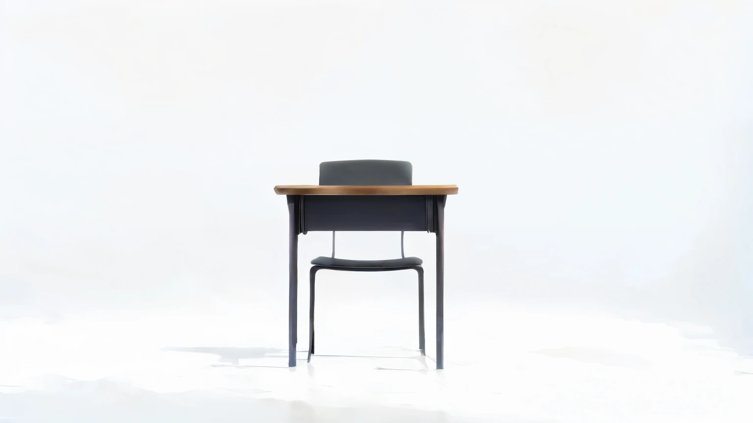 there is a black desk with a chair on it, sitting at a desk, desks, sitting behind desk, wooden desks with books, big desk, sat at a desk, sitting at desk, sitting on a desk, chairs and tables, sitting on the table, tables and chairs, classroom background, minimalist desk, table, classroom, without text, single chair, anime style, japanese anime desk and chair