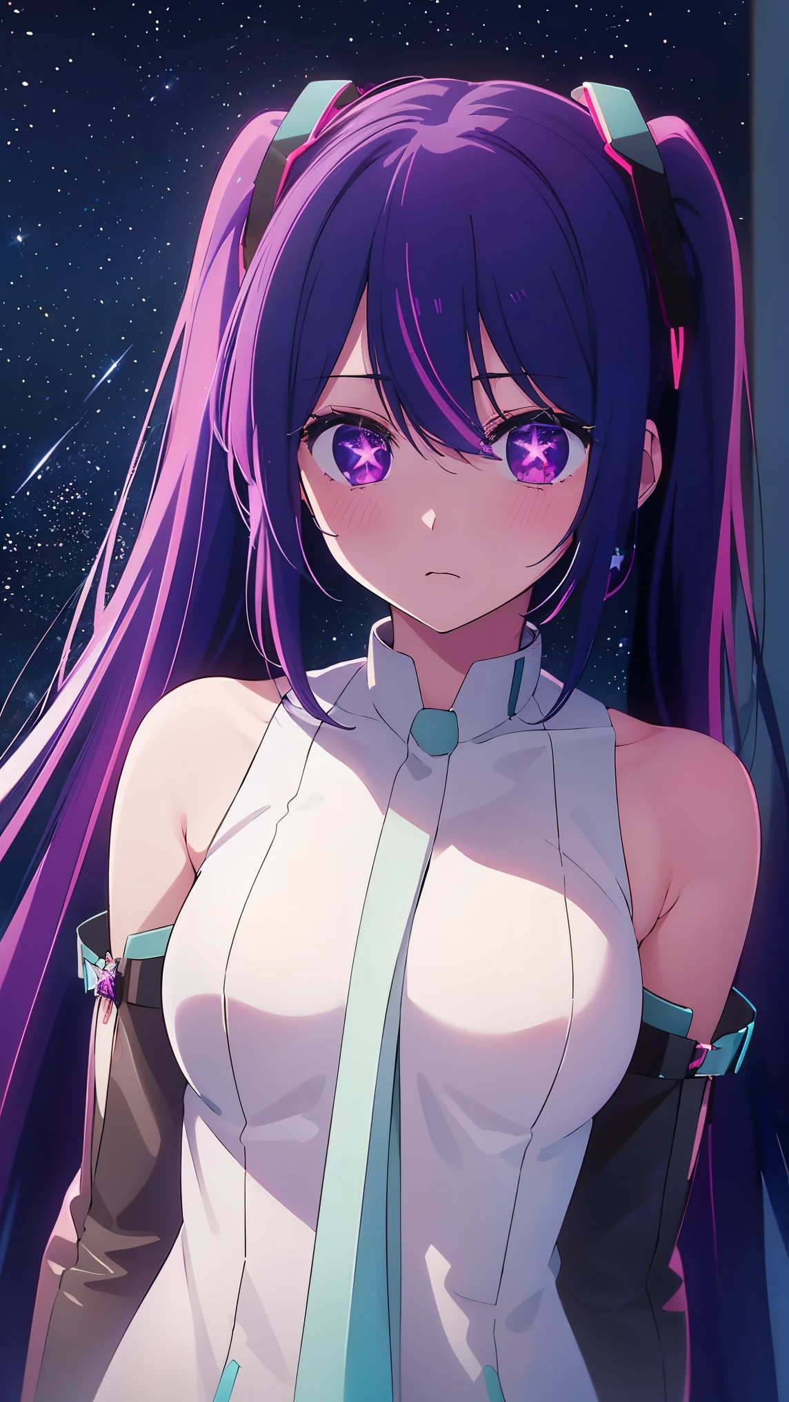 (best quality: 0.8), (best quality: 0.8), perfect anime illustration, close-up portrait of a beautiful woman walking around town very long purple hair huge breasts blush red eyes (((nsfw))) white bikini city neon night super detailed super detailed face bright eyes galaxy in eyes absurd 4k Full HD top on pixiv super well done red eyes download file huge erect areolas (love juice 1;4)
