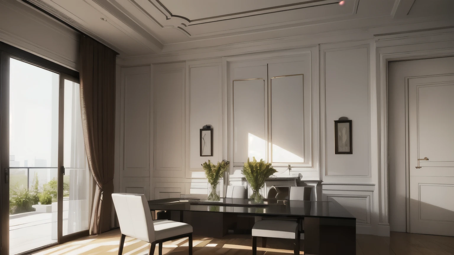 you are a famous interior designer、I was asked to create a 3D image of a large modern room.。. Create a harmonious environment with modern and minimalist furniture. Including garden interior.