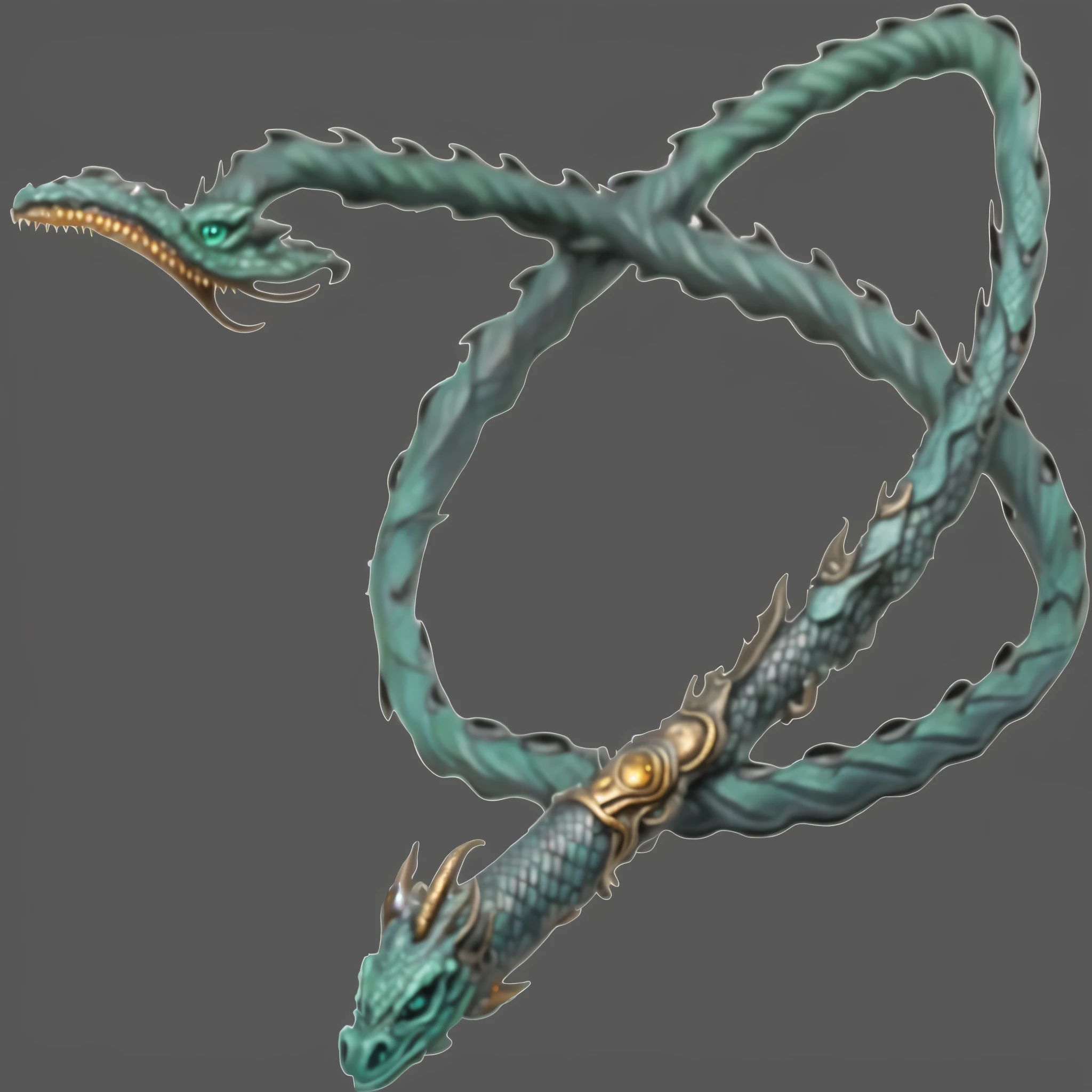 there is a dragon that is chained with a snake, the hydra of the path of exile, serpenteine water monster, dragon staff, serpente do mare, jormungandr, serpente, cyan chinese dragon costume, dragon tail de metal, equipe draconiana, ethereal eel, nagas, Retrato de uma serpente sagradae, dragon tail, liana envolve duas criaturas de fantasia
