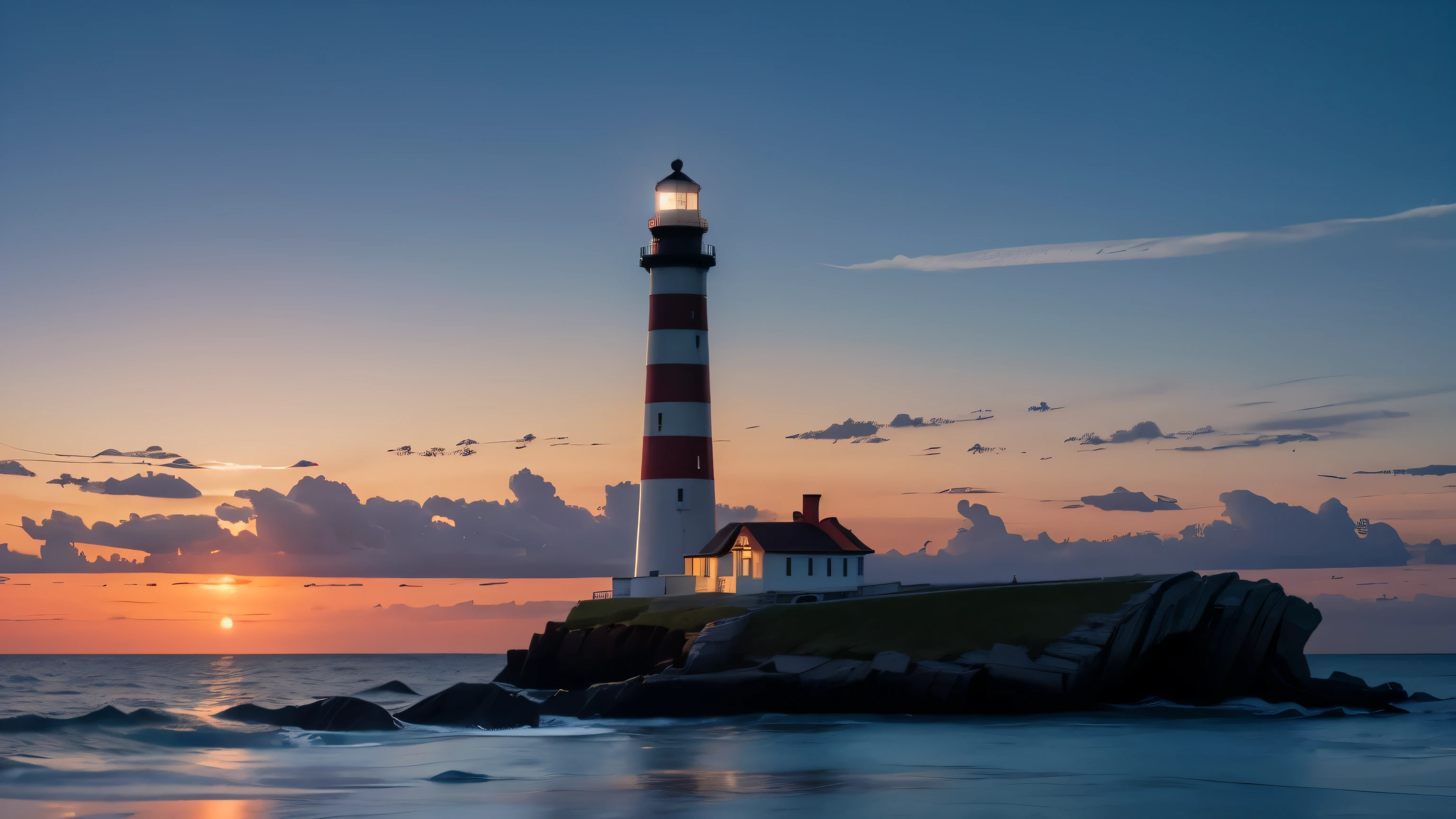 Twilight Episode Lighthouse: The lighthouse that stands tall in the twilight glow, Guide the boat safely through the night..