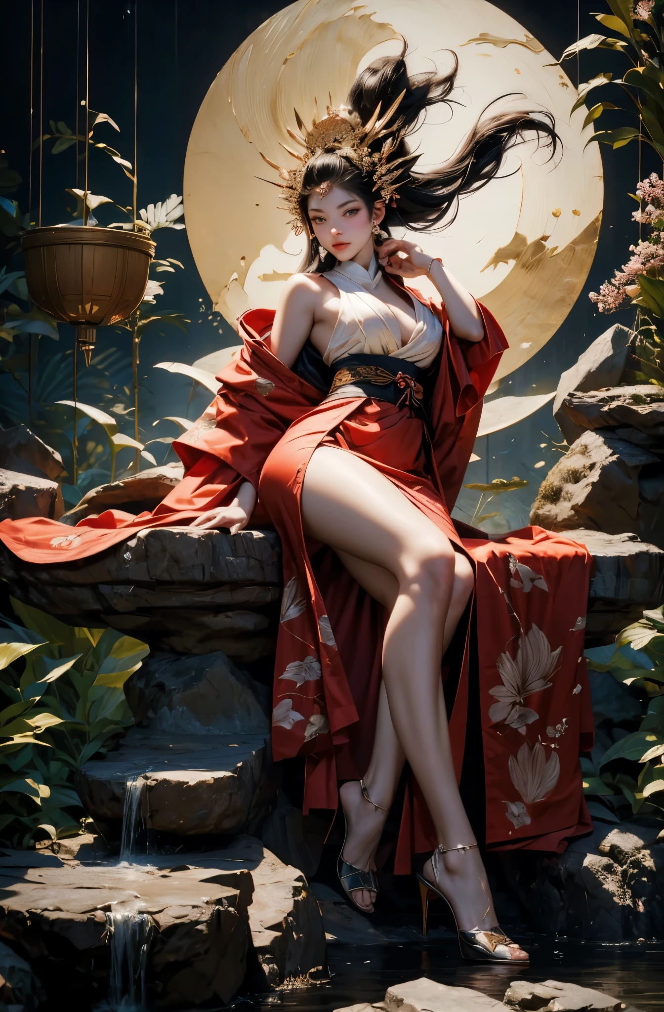 Umalinda warrior sexy, pretty face, Delicious Company, Alluring figure, Wearing a sexy open kimono. The artwork is created in a medium reminiscent of Japanese ink paintings....., 具有大胆的笔触和Monochromatic color palette. artist'Masterful technique reveals the intensity and power of the image'sense of presence,with the highest quality, Perfectly capture every detail with ultra-high resolution. Textures and intricate patterns on kimonos are rendered with extreme precision. Lighting is carefully designed,Enhance drama, Features deep shadows and subtle highlights. General, The artwork exudes elegance and power, Combining traditional Japanese aesthetics with a modern feel. Monochromatic color palette, Combine details, Create captivating and immersive experiences for your audience.