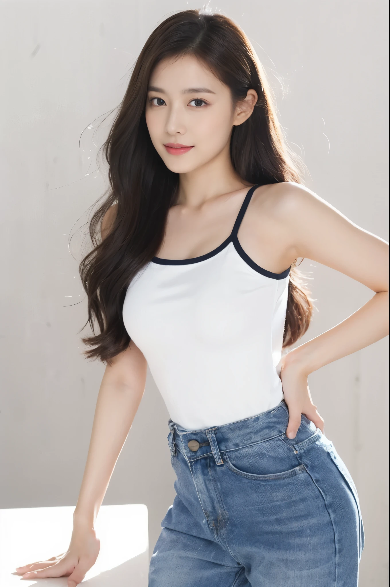 ((Masterpiece, Top image quality, high resolution、alone、skin shiny))(on the table, best quality, (medium breasts:1.5),actual, super detailed, meticulous, high resolution, 8k wallpaper), Close-up portrait of a beautiful woman, like, smiling, light brown messy hair, Perfect dynamic composition, 美丽meticulous的眼睛, Just like the cover of a fashion magazine, on campus,Gorgeous costumes,hot stamping clothing,