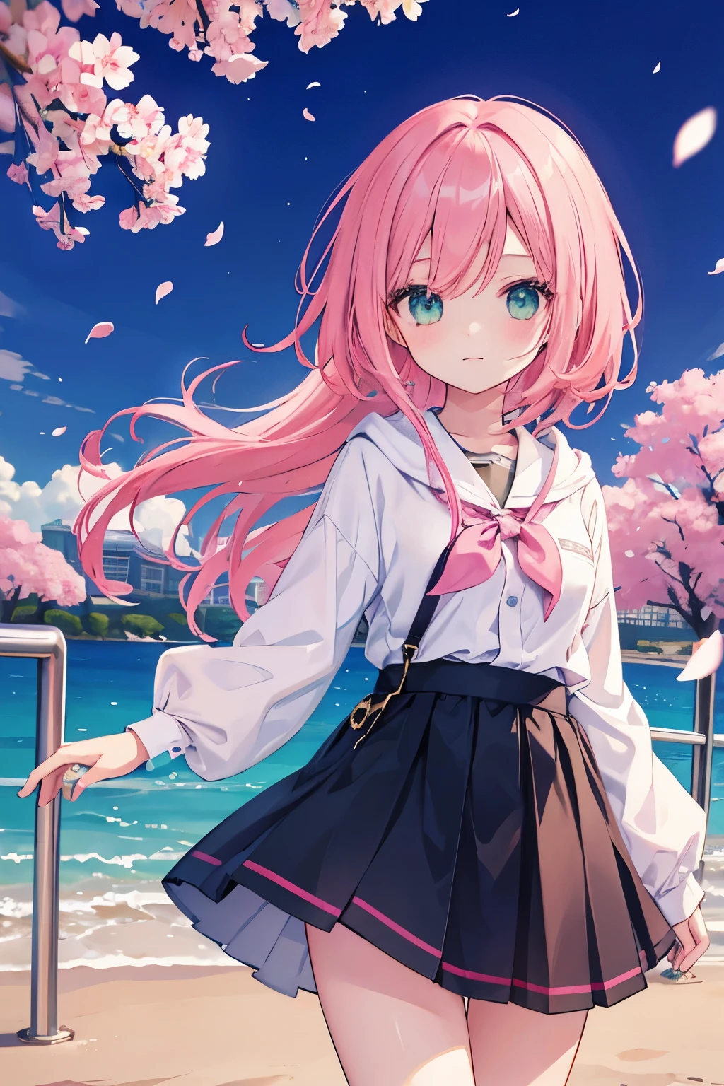 Anime girl with pink hair and green eyes posing for a photo, haruno sakura, Best Anime 4K Kona-chan Wallpaper, seductive anime girl, marin kitagawa fanart, There are cherry blossom petals around her, splash art anime , anime style 4k, anime moe art style, High quality anime art style, detailed anime artwork, anime wallpaper, anime best girls