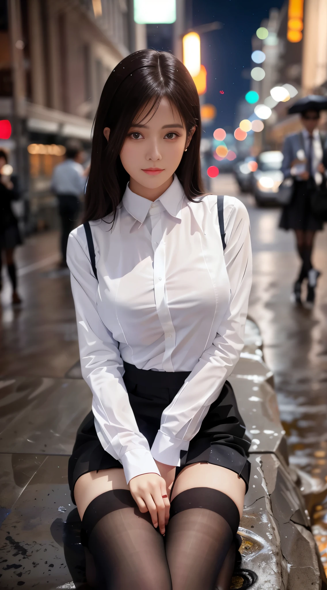 best qualtiy， tmasterpiece， 1girll， beauitful face， （photograph realistic：1.3）， edge lit， （highdetailskin：1.2）， 8K  UHD， digital SLR camera， high high quality， A high resolution， 4k， 8k， bokeh， absurderes， Optimal proportions of four fingers and one thumb， （realisticlying：1.3）， Cute 1girl， Wearing a white formal collared shirt， mediuml breasts， short  skirt，spread their legs，transparent panty