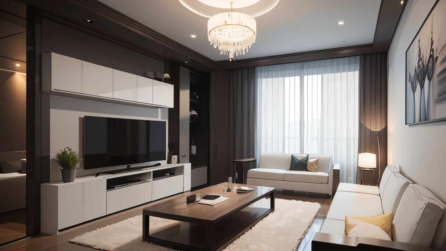 you are a famous interior designer、I was asked to create a 3D image of a large modern room.。. Create a harmonious environment with modern and minimalist furniture. Including garden interior.