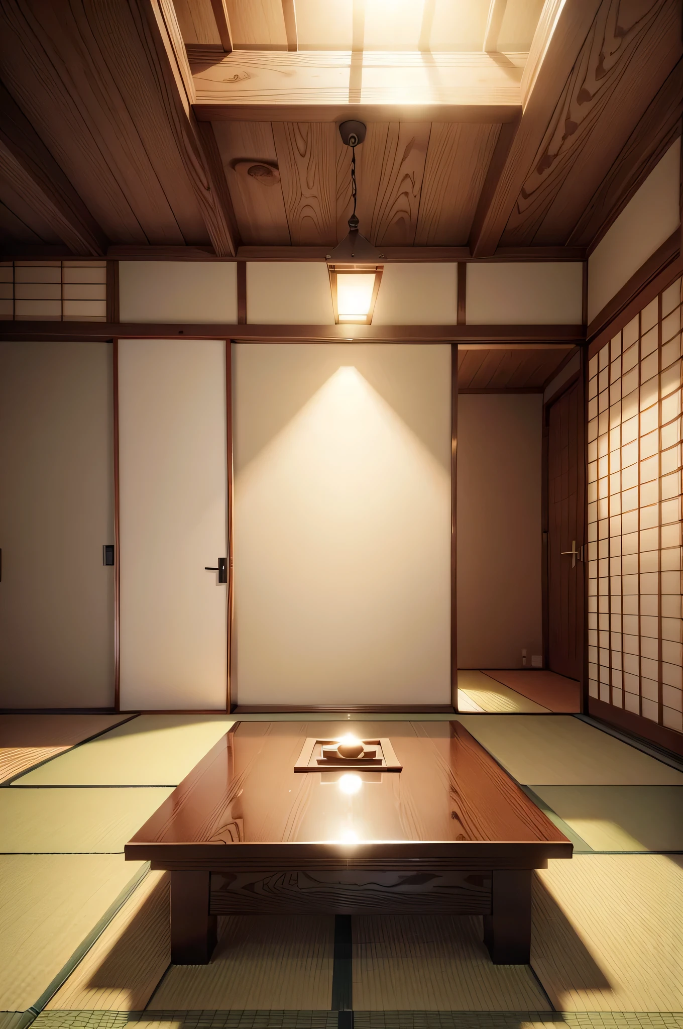 traditional japanese room　Japanese style　With background　Chabudai　tatami　Realistic illustration from a human perspective、