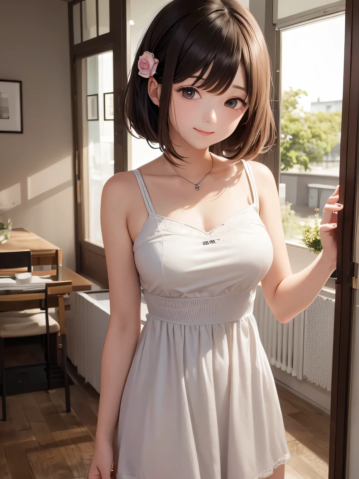 anime illustration、cute girl with camellia