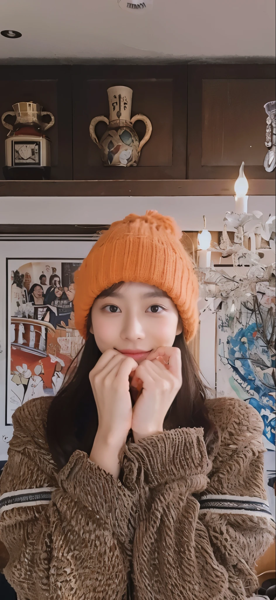 ((Masterpiece, Top image quality, high resolution、alone、skin shiny))(on the table, best quality, (medium breasts:1.5),actual, super detailed, meticulous, high resolution, 8k wallpaper), Close-up portrait of a beautiful woman, like, smiling, light brown messy hair, Perfect dynamic composition, 美丽meticulous的眼睛, Just like the cover of a fashion magazine, on campus,Gorgeous costumes,hot stamping clothing,