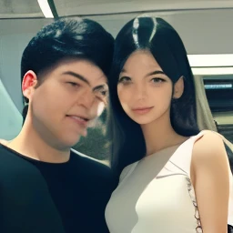 A very handsome one,rich、A man is holding a cute woman with white skin and black hair shopping in a large shopping mall