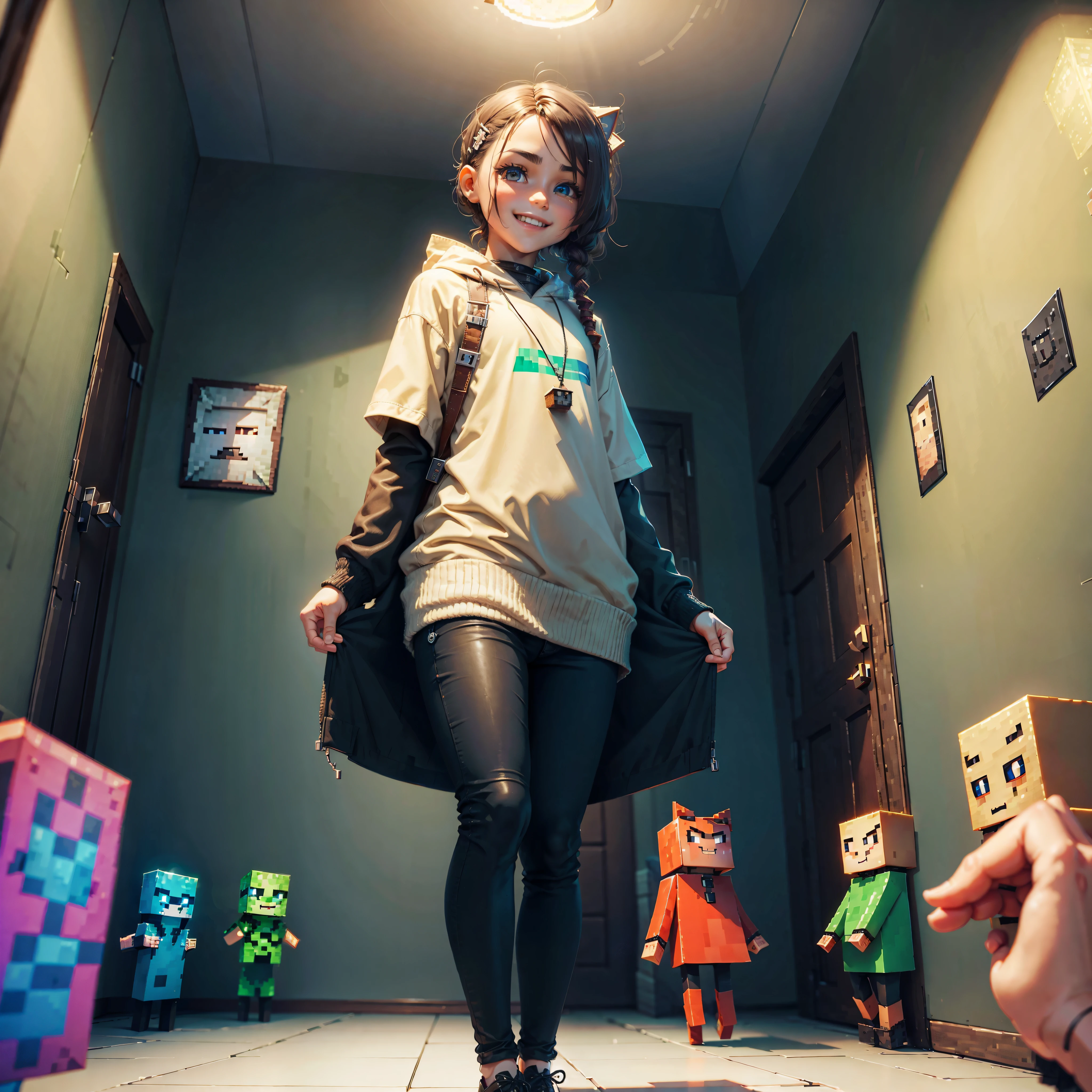 iluminacion de neon ,epic, 32K high resolution image. The image must be super original and complex..., con una variedad de colores hermosos y vibrantes luces con letras de luces de neon colores vibrantes., Ultra quality and definition),,obra maestra, ((1 beautiful boy playing video games on a latest generation PC smiling and having fun, gorra en la cabeza;1,3)),(( jugador, in a room with many intricate decorations, pose dinamica,(Creeper minicraft character dolls:1.4), publicaciones que hacen minecraft))),