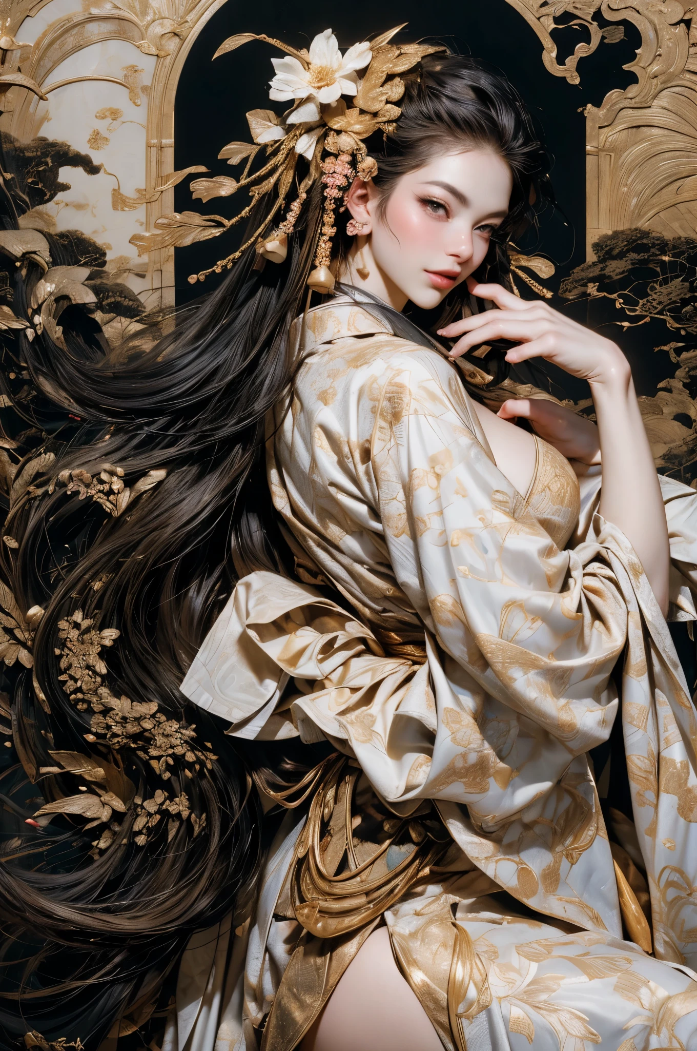 Umalinda warrior sexy, pretty face, Delicious Company, Alluring figure, Wearing a sexy open kimono. The artwork is created in a medium reminiscent of Japanese ink paintings....., 具有大胆的笔触和Monochromatic color palette. artist'Masterful technique reveals the intensity and power of the image'sense of presence,with the highest quality, Perfectly capture every detail with ultra-high resolution. Textures and intricate patterns on kimonos are rendered with extreme precision. Lighting is carefully designed,Enhance drama, Features deep shadows and subtle highlights. General, The artwork exudes elegance and power, Combining traditional Japanese aesthetics with a modern feel. Monochromatic color palette, Combine details, Create captivating and immersive experiences for your audience.