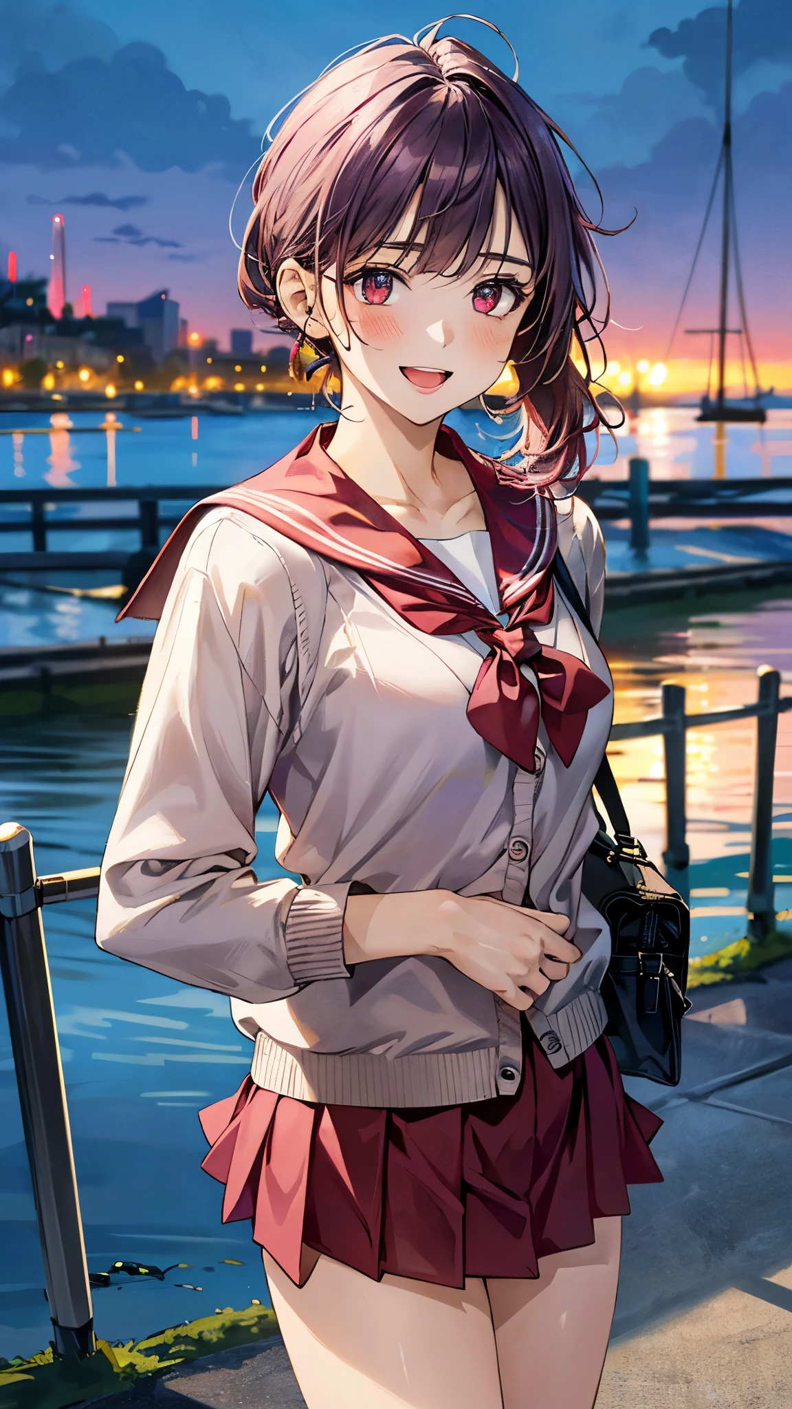 1 female、brown haired(Curta)、Brown eyes、Black-rimmed glasses、Best Quality、ultra-detailliert、8K resolution、Raw photo、masutepiece、seductive boobs、gorgeous faces、Perfect body、a smile、School Uniforms