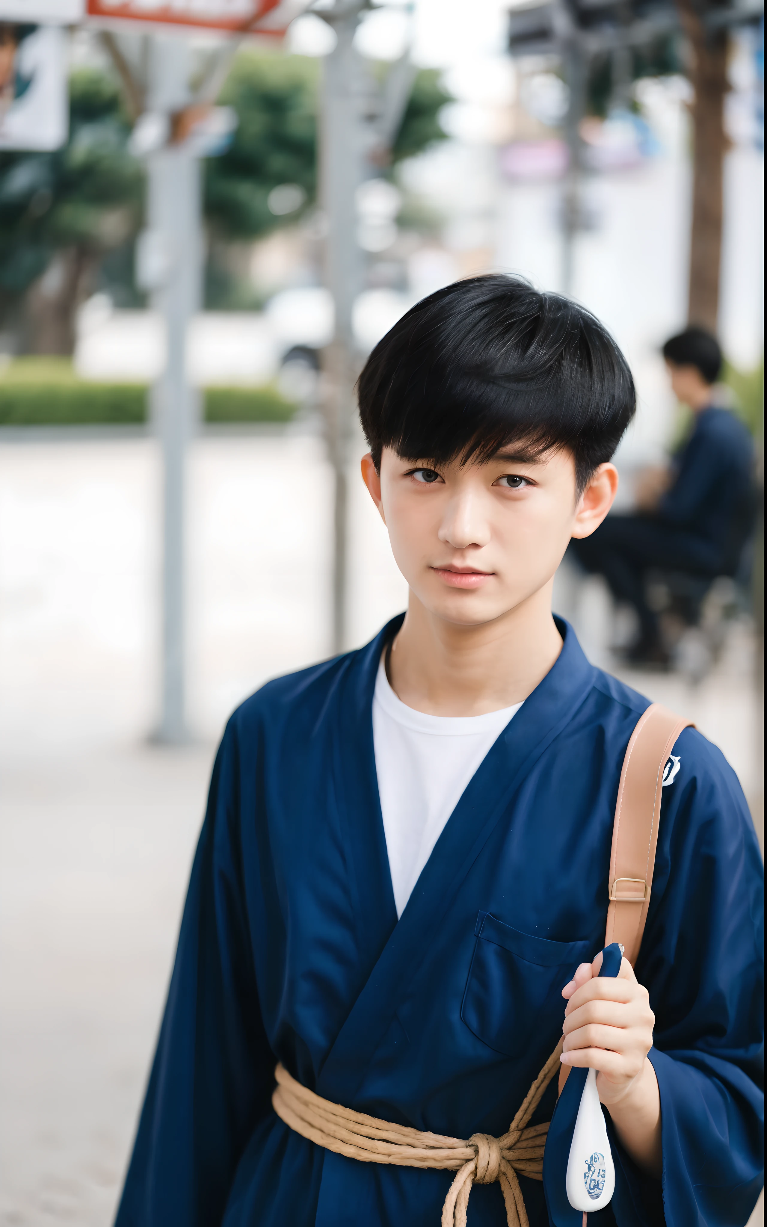 Good-looking Japanese man with black hair, A handsome boy in a blue kimono, A good-looking is walking in an amusement park., Good looking boy with short black hair, realistic rendering of anime boy, Anime boy in real life, realistic young anime boy, Charming anime boy, Realistic 3D anime style, realistic anime, Really cool pictures, Realistic 3D anime, Hyper-realistic anime, black haired, have short hair