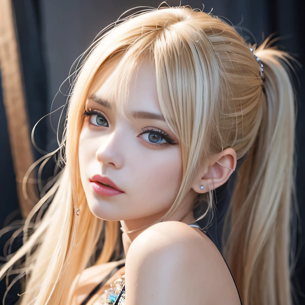 portrait、Topless、bright look、twin tails、young shiny glossy white shiny skin、best looks、blonde reflection、Platinum blonde hair with dazzling highlights、shiny bright hair,、super long straight hair、Shining beautiful bangs、Sparkling crystal clear charming big blue eyes、A very beautiful and lovely 23 year old girl、rich bust、beautiful naked、I can see the collarbone、((I could see the whole body))、beautiful face、broad shoulders、Loosening perm、No bra