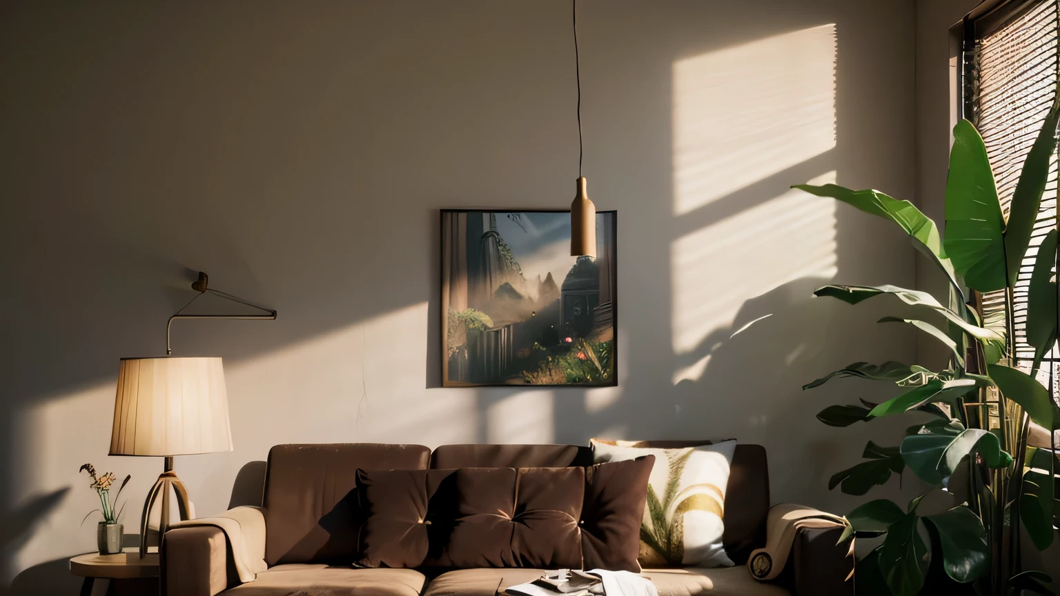 (8k, masterpiece,best quality), Super detailed, beautiful details, lifelike, There's a real book-shaped object in the middle of the screen.,There is a bookmark arrow-shaped decoration in the upper right corner of the book,surrounded by flowers and plants,coffee,sofa,european castle,Soft lights and sunlight,shadow,High grade gray sand,Award-winning, Material Design, Rich and charming soft gradients, Amazon primitive jungle tribal style,layered texture,depth of field,16:9