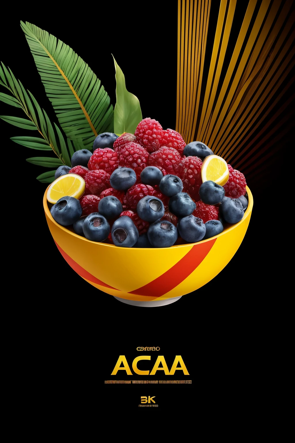 A stunning, 3D logo design featuring an explosive release of vibrant acai berries in a bowl, created using tropical colors and uniform graphic elements composition. The typography is clean and unique, with the name "Açaí do Zé" prominently highlighted in bold, bright letters, truly embodying the essence of Brazilian tropical illustration and 8k, HDR quality representation.