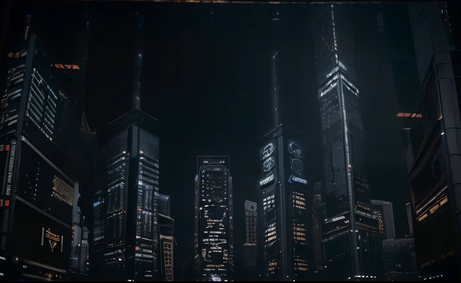 (street photography: 1.4), photograph of a metropolitan city square, masterpiece, (realism: 1.4), best quality, beautiful lighting, cinematic composition, (dark pitch black midnight background: 1.7), futuristic LED, (LED billboards on skyscrapers: 1.5), (very detailed background, complex grotesque background: 0.8), [photography at 70mm focal length f/3.6: 1.7], clear focus, shot on kodak 90mm imax film,  anamorphic cinema lens, extremely high dynamic range , 8k uhd 12-bit colour, RAW photo, film grain, photo realism, lomography, in (a huge metropolis in a future dystopia), viewed from below, translucent , (HDR: 1.4), (inspired from gotham city 2022: 0.8), (directed by matt reeves: 1.7)
