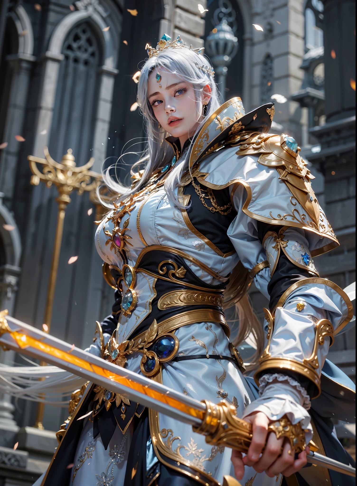 Royal sister,exquisite eyes,ice queen,put the crown on your head,Detailed facial expressions body,tall figure,Gorgeous,Leg length,4k,HD,Sensual,translucent lace,白皙plump figure,pretty face,Little cherry mouth,beautiful and delicious(3D royal sister),plump figure,gloss gel coat,Queen in luxurious dress,Crystal Gem Crown,Angel of light wears armor