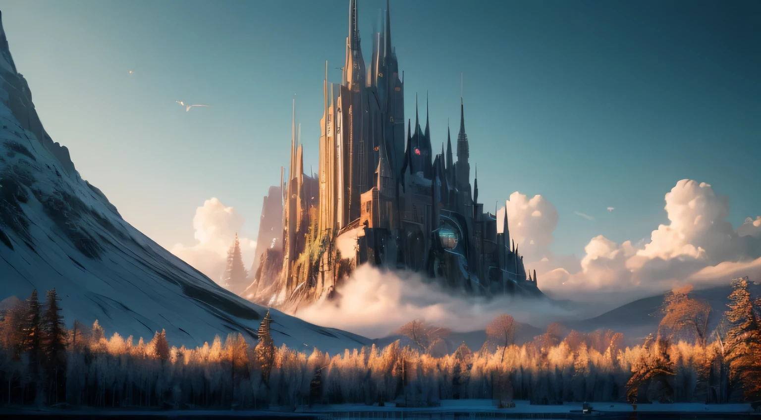 (highest quality,4k,8k,High resolution,masterpiece:1.2),super detailed,(realistic,photorealistic,photo-realistic:1.37),huge castle,Skyscrapers in the sky,utopia,highest qualityのファンタジー,Cyberpunk Isekai,Giants Falls,Mother Nature,Not possible,can&#39;t believe it,virtual reality,An oasis of tranquility,colorful neon lights,futuristic technology,Vibrant cityscape,Awe-inspiring architecture,infinite possibilities,fascinating scenery,fantastic atmosphere,attractive environment,majestic structure,Thousands of feet high,Shining clear water,Nice views,Super beauty,超realistic風景,architectural wonder,natural wonders,and harmony between humans and nature,Unlimited imagination,Urban paradise,Dreamy settings,unrealistically magnificent,A picture-perfect moment,Calm tranquility,Captivating aesthetics,Awe-inspiring skyline,winter,snow