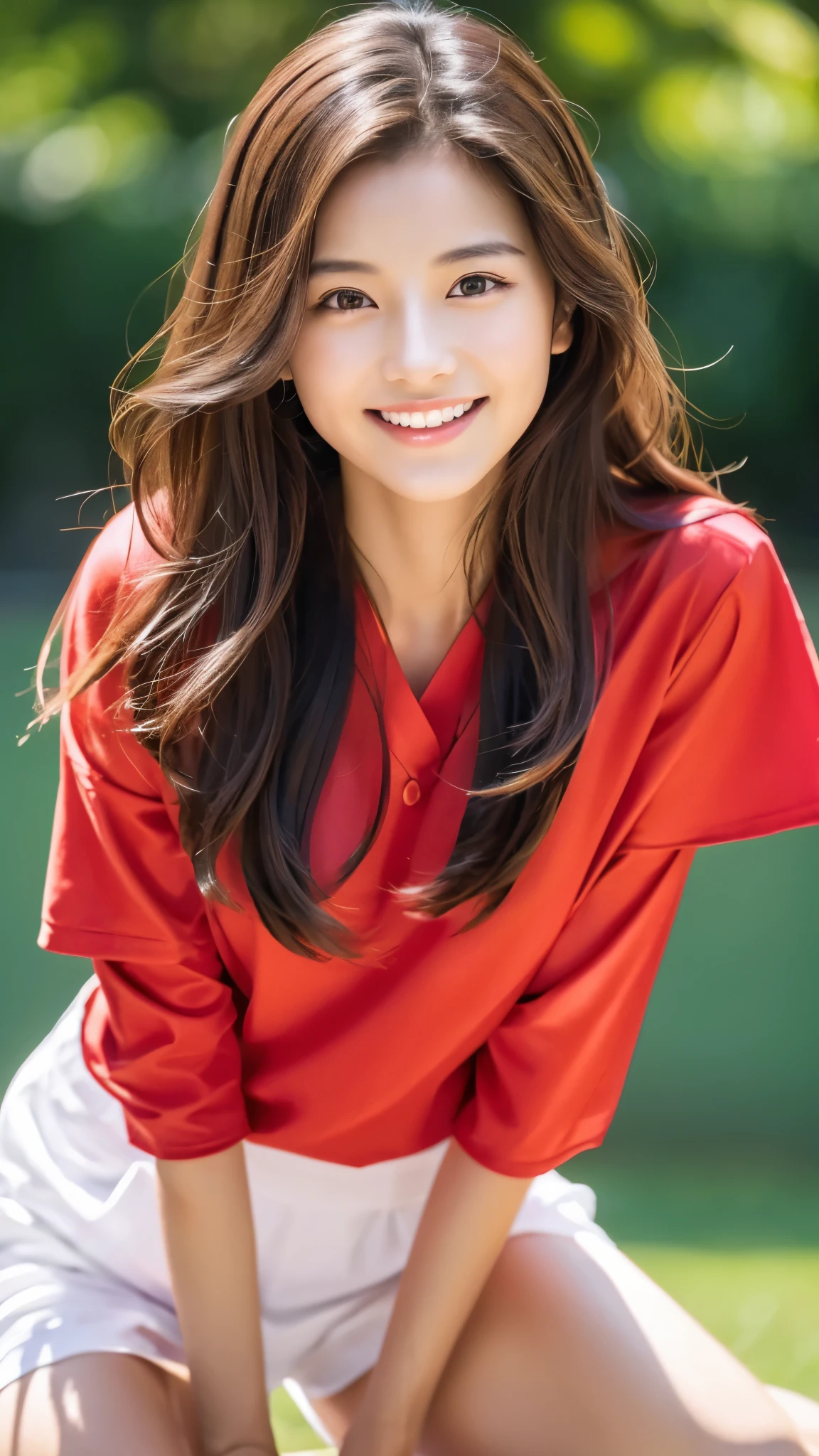 ((8k:1.27)、highest quality、masterpiece、超A high resolution:1.2)beautiful chinese woman in photo(fun:1.1)gradient lighting、1 woman、front、brown eyeedium long hair:1.2)、(realistic:1.4)、(highest quality:1.0)、(超A high resolution:1.0)、8k、Raw photo、(masterpiece:0.2)、 wearing a blue baseball uniform、smile,highest resolution, 4k, masterpiece: 1.3), Japanese, Super Detailed Face, Detailed lips, fine eyes, slender body shape, realistic teeth, smile, whole body, beautiful feet, beauty,shiny skin