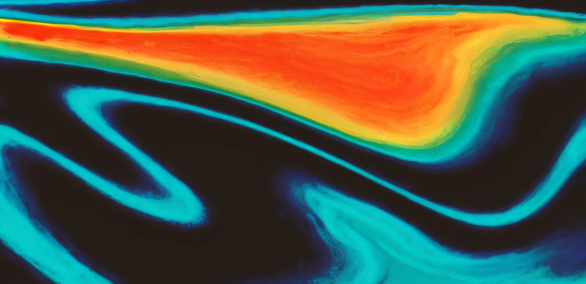 a close up of a colorful abstract painting of a wave, lsd waves, psychedelic waves, fluid simulation, rippling electromagnetic, fluid lines, color light waves, abstract art representing data, colorful generative art, black fluid simulation, color interference, vivid caustics, energy waves, magnetic waves, fractal wave interference, soft iridescent membranes, by Ken Elias