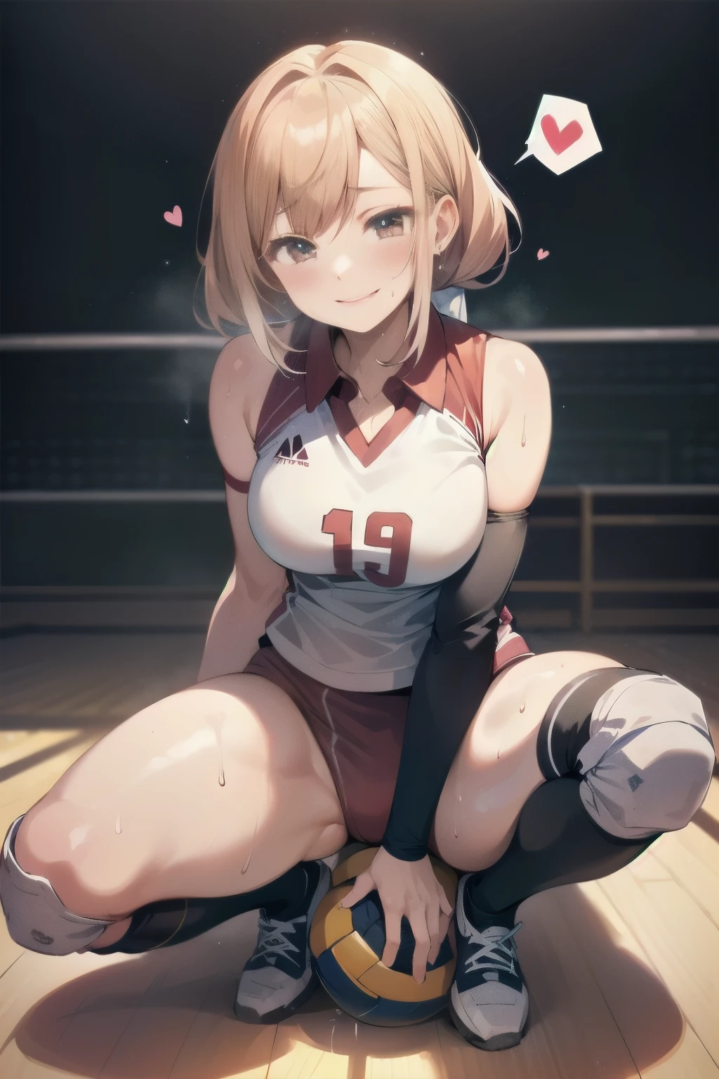unity 8k wallpaper, anatomically correct, (((masterpiece))), (((best quality))), (((ultra detailed))), (((high-resolution))), ((Ultimate cutie)), perfect hands, perfect finger, (((good anatomy))), detailed beautiful face, shiny hair, (((gyaru))), (potbelly), (curvy), medium breasts, ((Thick thighs)), (((solo))), ((seductive smile)), (((blush))),
BREAK, (((sit astride the perfectly spherical shape 6-inch volleyball))), (((Straddling a perfectly spherical 6" volleyball))), (((Perfectly spherical 6" volleyball fits perfectly crotch))), BREAK, (((Rub the Perfectly spherical 6" volleyball against crotch))), (masturbation),
BREAK, (Collared volleyball uniforms), sleeveless, ((buruma)), ((kneepad)), pussy juice stained, (elbow pad), (((sweat))), (((covered in sweat))), ((deep breathing)), in Volleyball Court, indoor, lighting, looking at viewer, full body, (spoken heart)