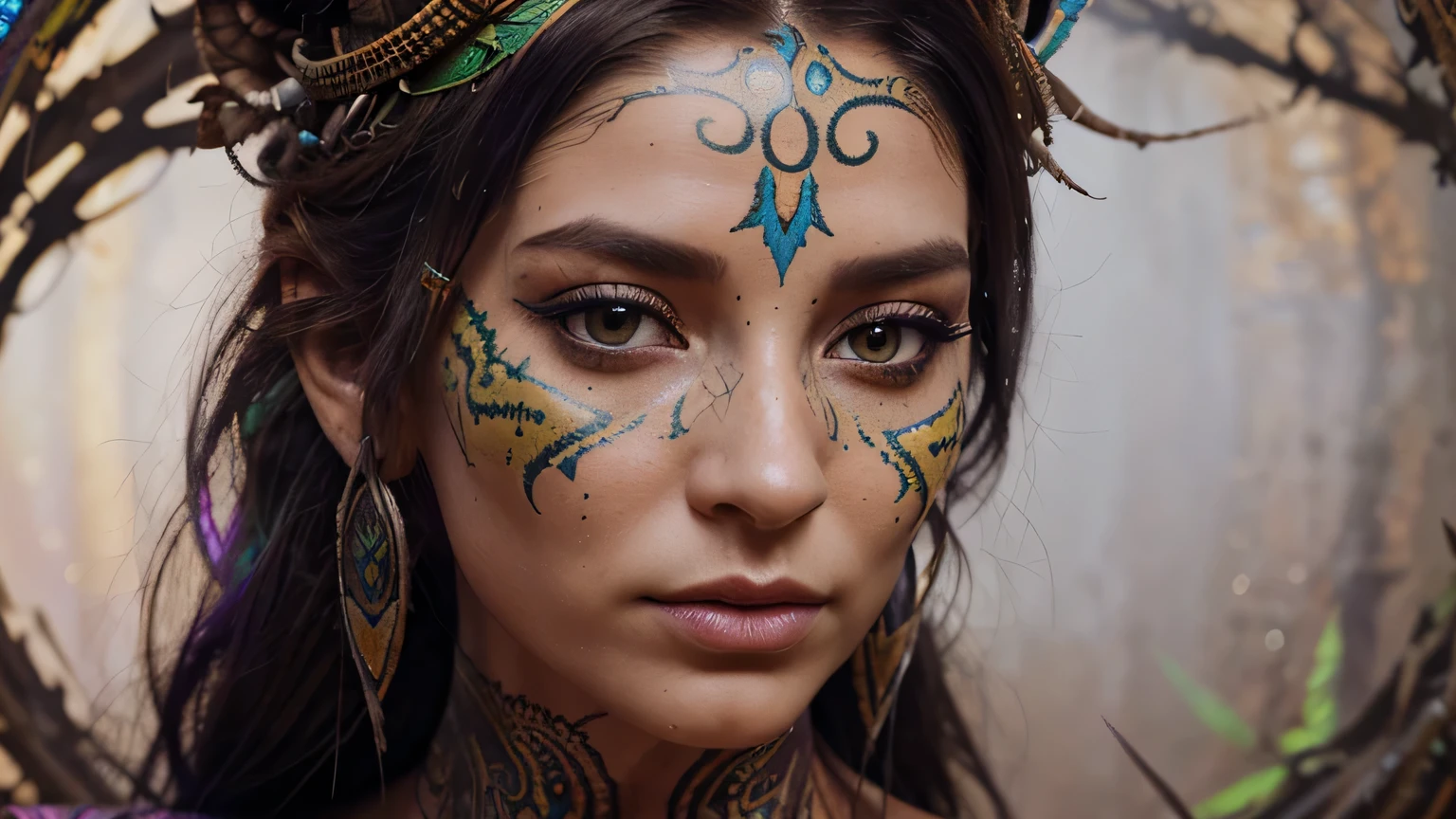 painting of a woman with a snake head and a snake on her face, psychedelic goddess, goddess. extremely high detail, psychedelic organic shaman, intricate digital painting, ayahuasca shaman, ayahuasca, psytrance artwork, detailed matte fantasy portrait, goddess close-up portrait, detailed fantasy digital art, psychedelic organic cyborg, 3 d goddess portrait, psytrance