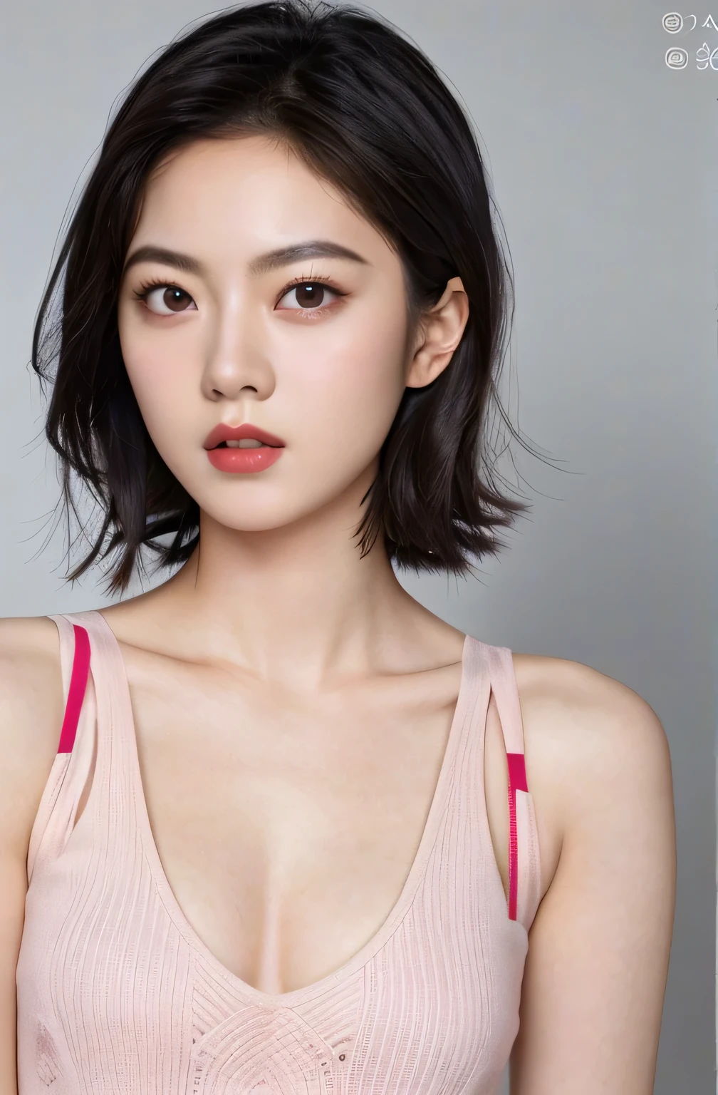 arafid（arafid）asian female，lips are pink，It's black, short hair, Young cute asian face, Soft portrait shots 8k, Korean symmetrical face, Beautiful young Korean woman, 8k selfie photos, Gorgeous Chinese model, 24 year old female model, Inspired by Wenjia, face and shoulders, Yun Ling, Head and shoulders photos