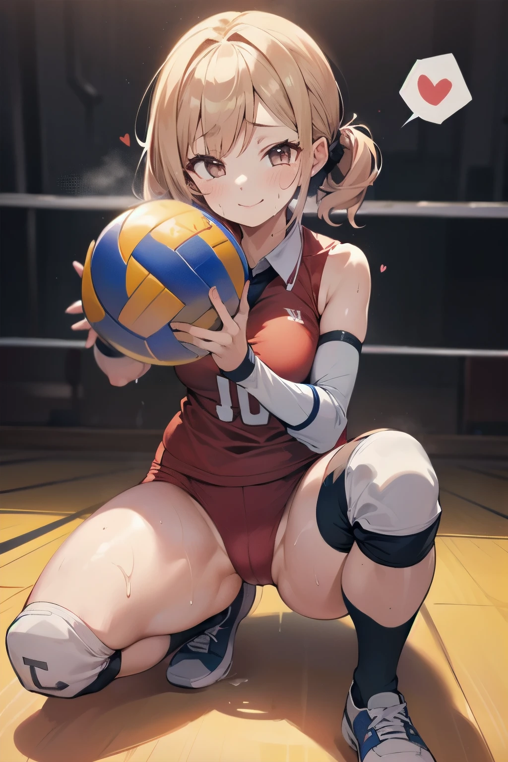 unity 8k wallpaper, anatomically correct, (((masterpiece))), (((best quality))), (((ultra detailed))), (((high-resolution))), ((Ultimate cutie)), perfect hands, perfect finger, (((good anatomy))), detailed beautiful face, shiny hair, (((gyaru))), (potbelly), (curvy), medium breasts, ((Thick thighs)), (((solo))), ((seductive smile)), (((blush))),
BREAK, (((sit astride the perfectly spherical shape 6-inch volleyball))), (((Straddling a perfectly spherical 6" volleyball))), (((Perfectly spherical 6" volleyball fits perfectly crotch))), BREAK, (((Rub the Perfectly spherical 6" volleyball against crotch))), (masturbation),
BREAK, (Collared volleyball uniforms), sleeveless, ((buruma)), ((kneepad)), pussy juice stained, (elbow pad), (((sweat))), (((covered in sweat))), ((deep breathing)), in Volleyball Court, indoor, lighting, looking at viewer, full body, (spoken heart)
