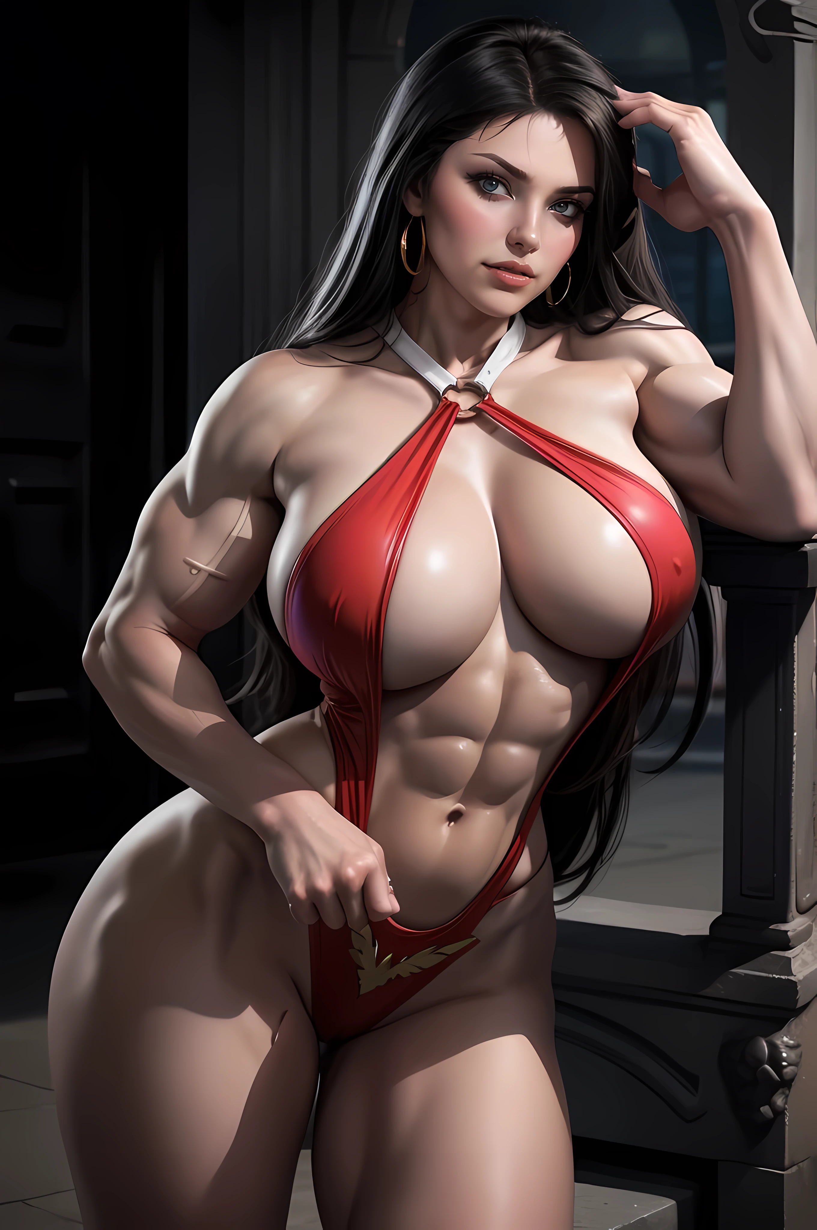 (((((Massive Female Bodybuilder))))), , ,
((((((Muscular Quadriceps)))))), , ,
((((Huge breasts)))), , ,
1, , (8k, best quality, master part:1.2),(best quality:1.0), (Ultra Highres:1.0), (8k, melhor qualidade, master part:1,2) sexy vampirella wearing a deep red V swimsuit, respingos de sangue, Night at the cemetery, pele oleosa e brilhante, malcriado, Sacanagem, perfect hands, detailed hands, olhos perfeitos, Olhos detalhados, Glamour, sexy, malcriado, Realistic, HDR, UHD, Dynamic, Front view, escuro por fora. luar, olhos vermelhos brilhantes. 8k todos os detalhes claramente. imagem vetorial. (tinta:1.3). altamente detalhado, exquisite facial features, rosto perfeito, pele brilhante,