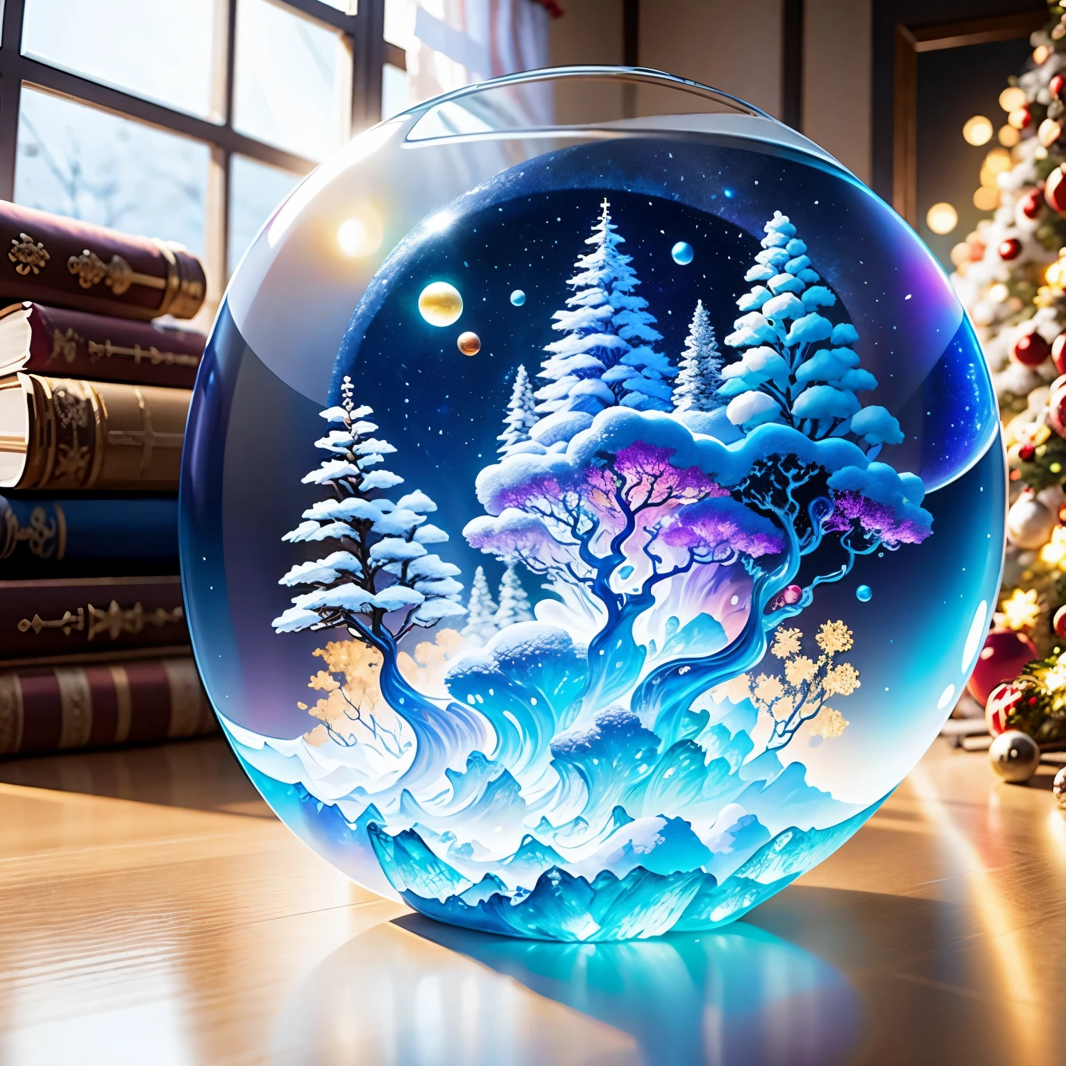 (La best quality,high resolution,super detailed,actual)，Big tree formed from jelly，snow，in the room，Christmas decoration，surrounded by christmas gifts，（（A masterpiece full of fantasy elements）））， （（best quality））， （（intricate details））（8k）