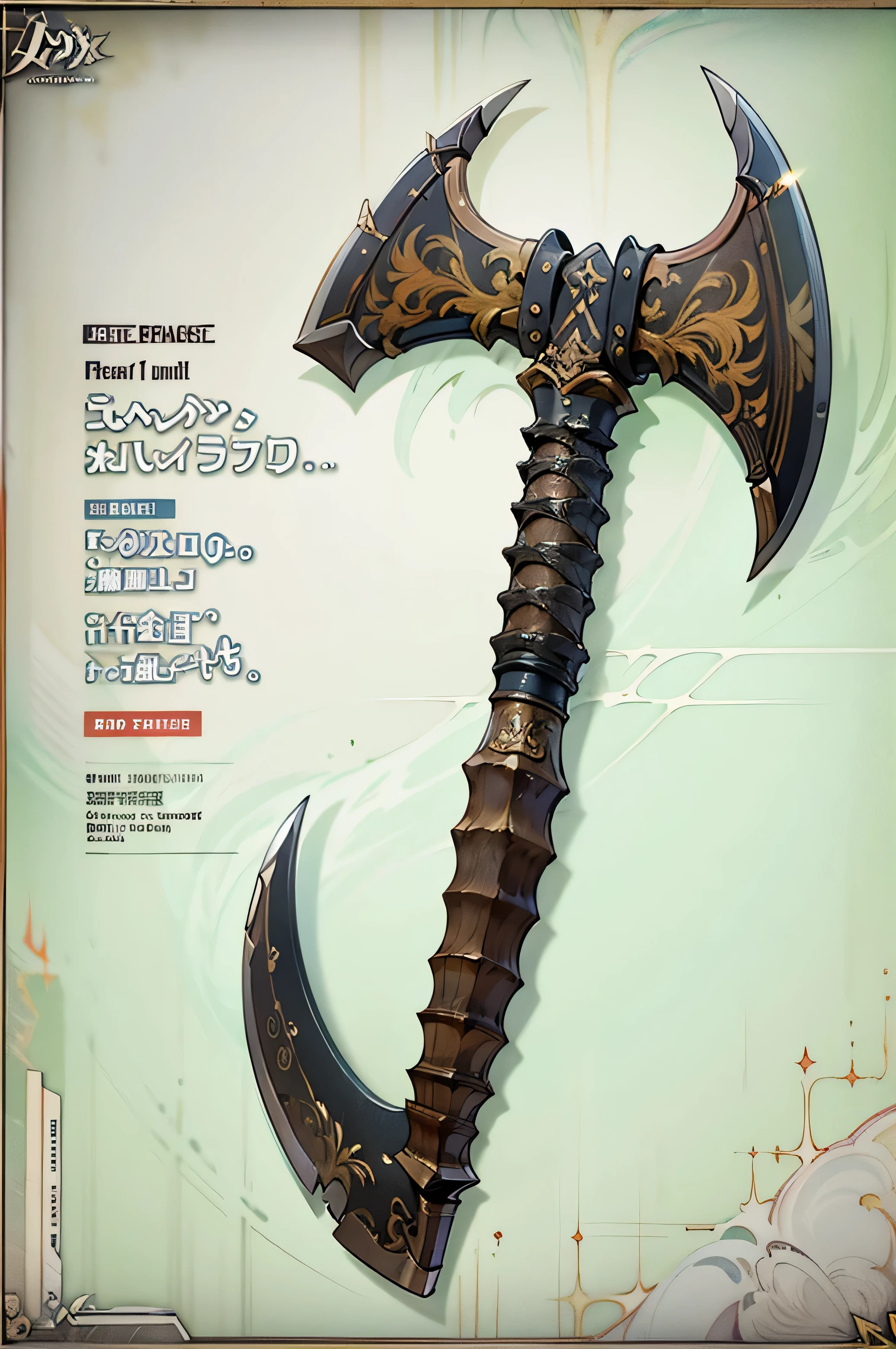 (((best quality))), (((masterpiece))), Weapons to be included in the Weapon Encyclopedia, A double-edged ax weapon with a large blade.., white background