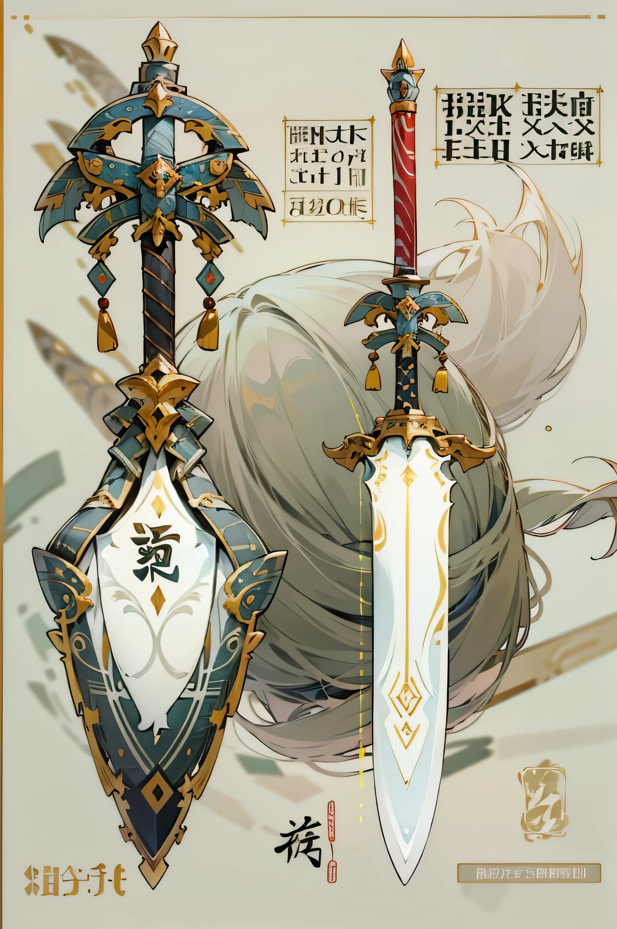 (((best quality))), (((masterpiece))), Weapons to be included in the Weapon Encyclopedia, chinese spear blade sword, white background