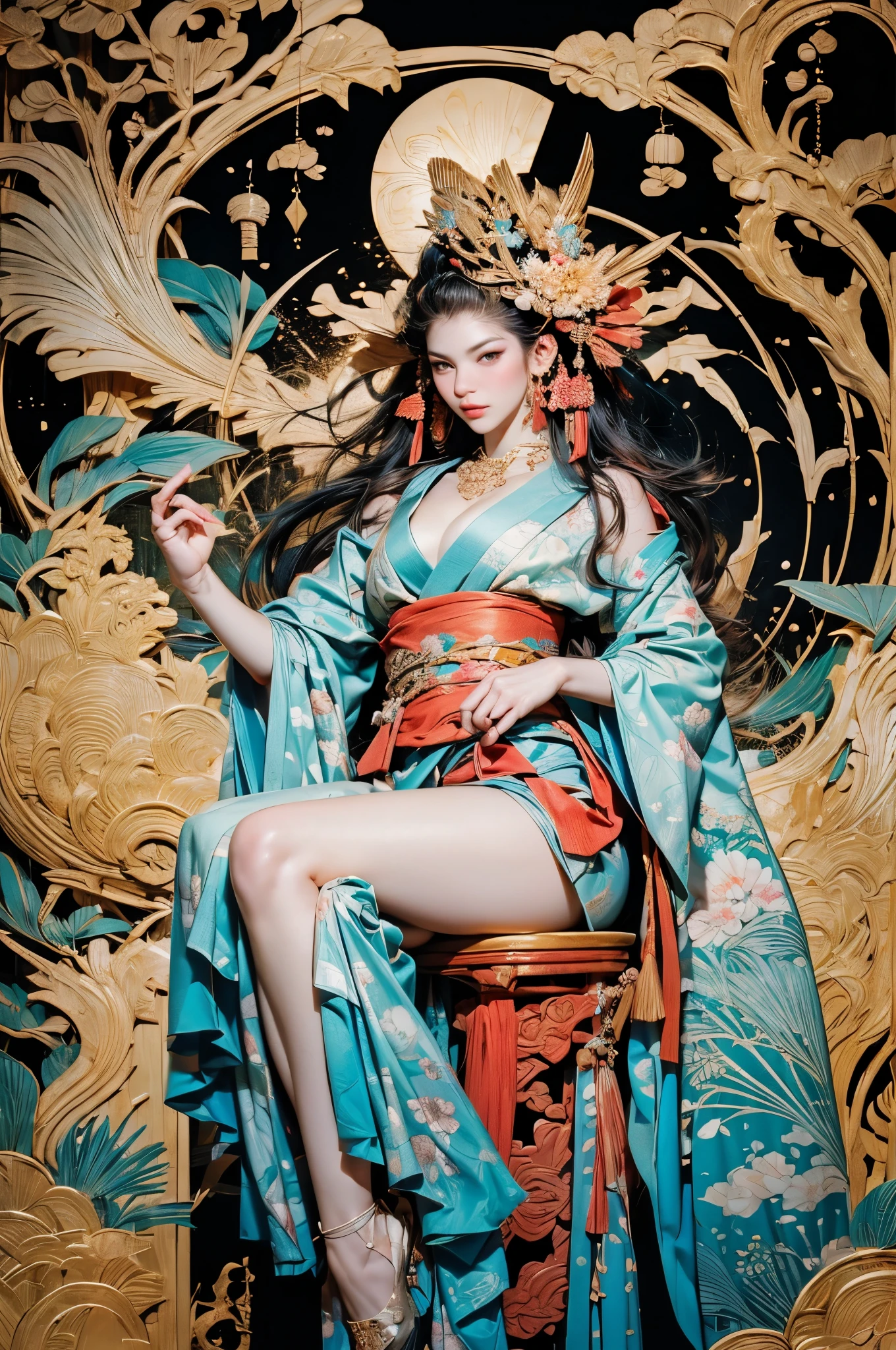 Umalinda warrior sexy, pretty face, Delicious Company, Alluring figure, Wearing a sexy open kimono. The artwork is created in a medium reminiscent of Japanese ink paintings....., 具有大胆的笔触和Monochromatic color palette. artist'Masterful technique reveals the intensity and power of the image'sense of presence,with the highest quality, Perfectly capture every detail with ultra-high resolution. Textures and intricate patterns on kimonos are rendered with extreme precision. Lighting is carefully designed,Enhance drama, Features deep shadows and subtle highlights. General, The artwork exudes elegance and power, Combining traditional Japanese aesthetics with a modern feel. Monochromatic color palette, Combine details, Create captivating and immersive experiences for your audience.