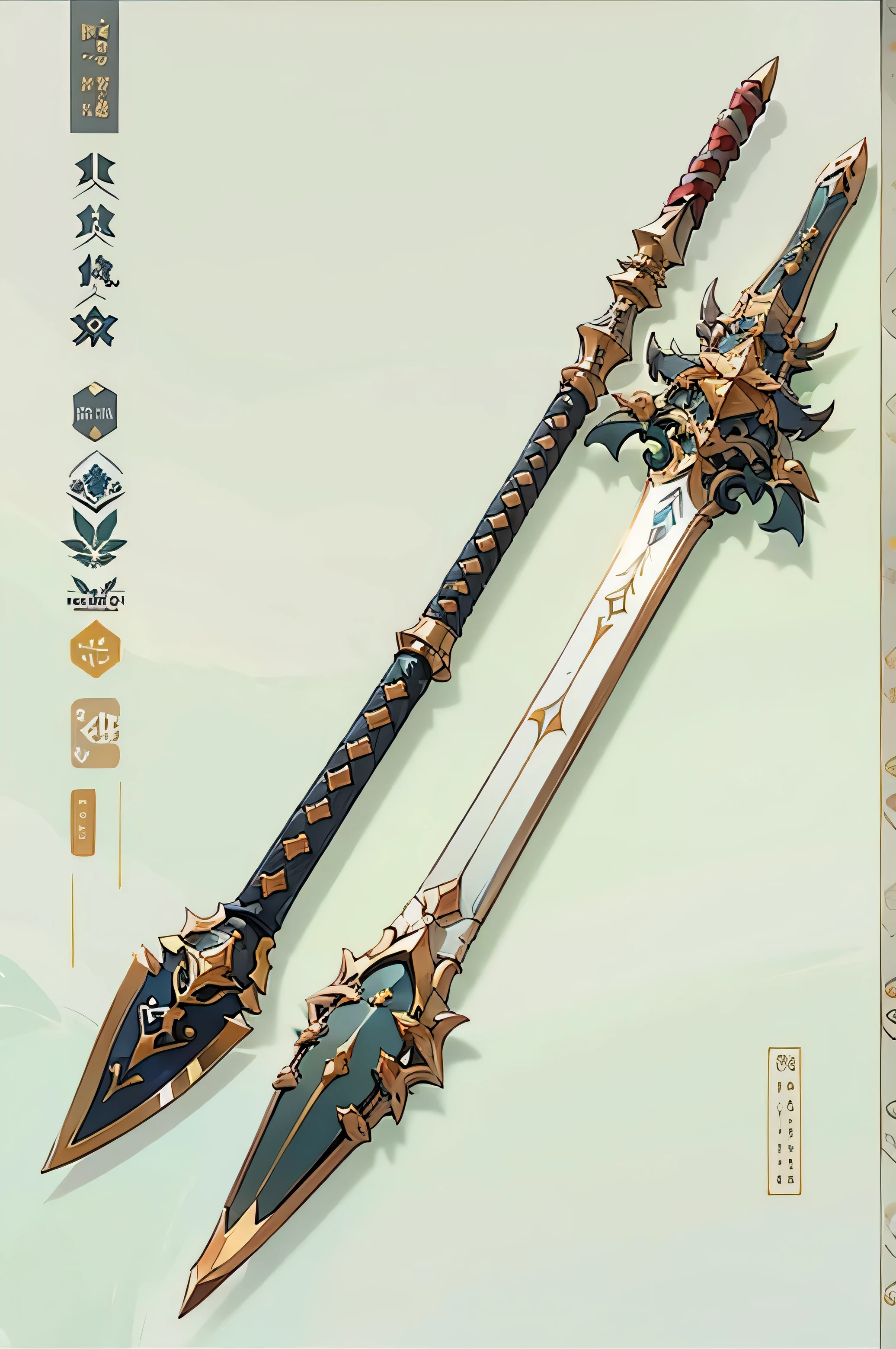 (((best quality))), (((masterpiece))), Weapons to be included in the Weapon Encyclopedia, Chinese long spear weapon, trident, white background