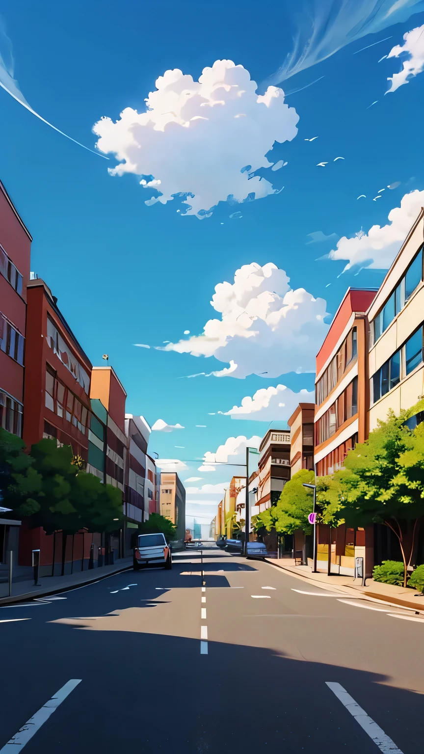 beautiful blue sky with clouds. urban city road