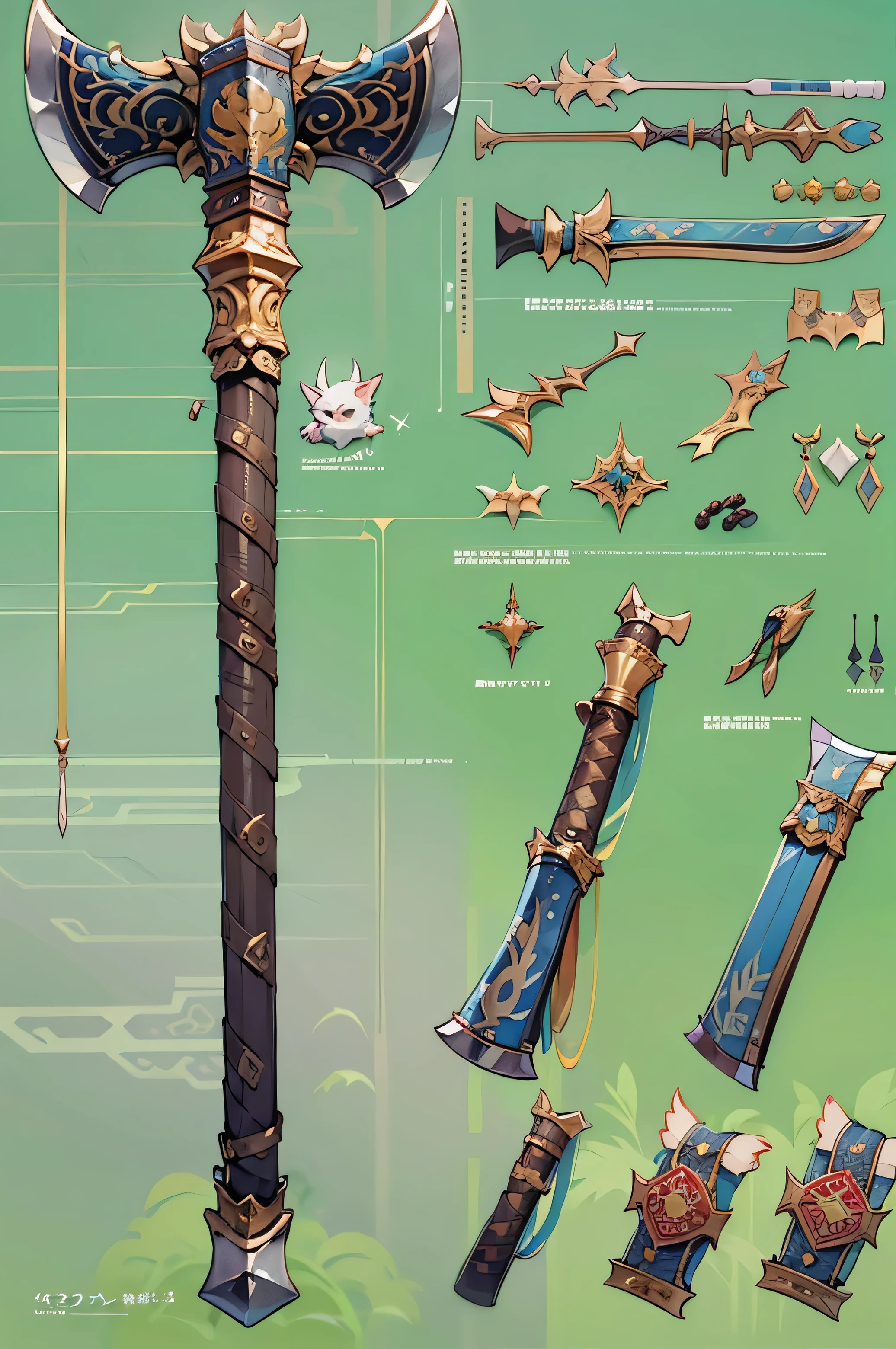 (((best quality))), (((masterpiece))), Weapons to be included in the Weapon Encyclopedia, Large ax weapon used in Three Kingdoms equipment., double edged ax