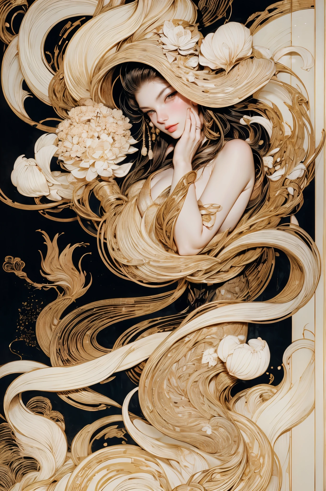 Umalinda warrior sexy, pretty face, Delicious Company, Alluring figure, Wearing a sexy open kimono. The artwork is created in a medium reminiscent of Japanese ink paintings....., 具有大胆的笔触和Monochromatic color palette. artist'Masterful technique reveals the intensity and power of the image'sense of presence,with the highest quality, Perfectly capture every detail with ultra-high resolution. Textures and intricate patterns on kimonos are rendered with extreme precision. Lighting is carefully designed,Enhance drama, Features deep shadows and subtle highlights. General, The artwork exudes elegance and power, Combining traditional Japanese aesthetics with a modern feel. Monochromatic color palette, Combine details, Create captivating and immersive experiences for your audience.